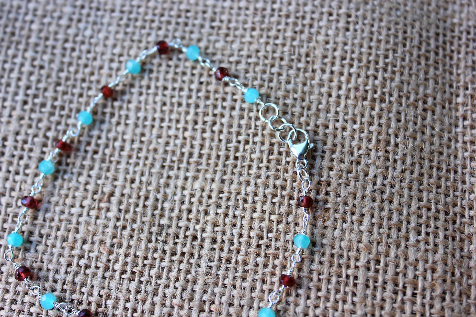 Garnet and Amazonite Rosary Chain Bracelet