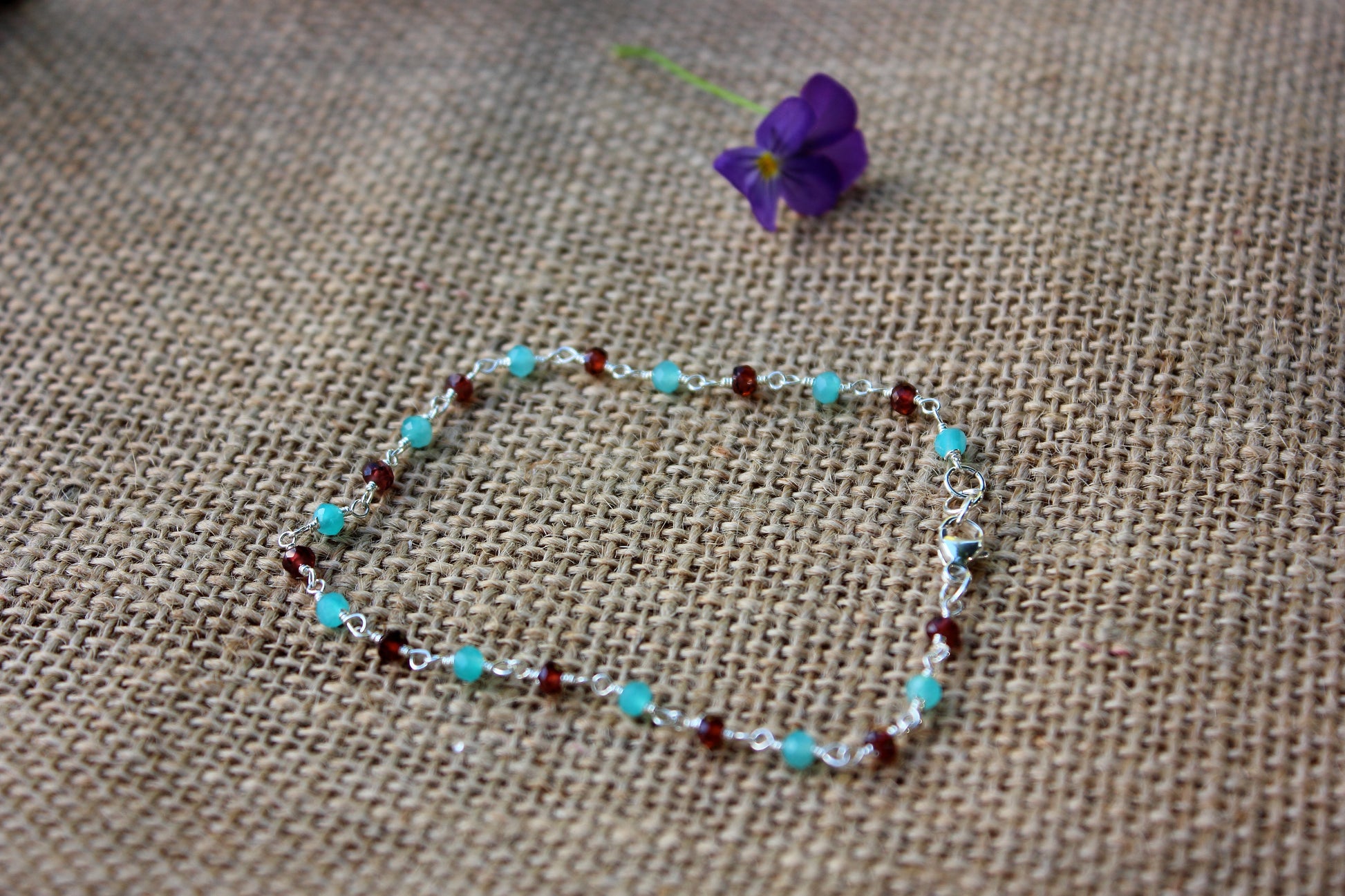 Garnet and Amazonite Rosary Chain Bracelet