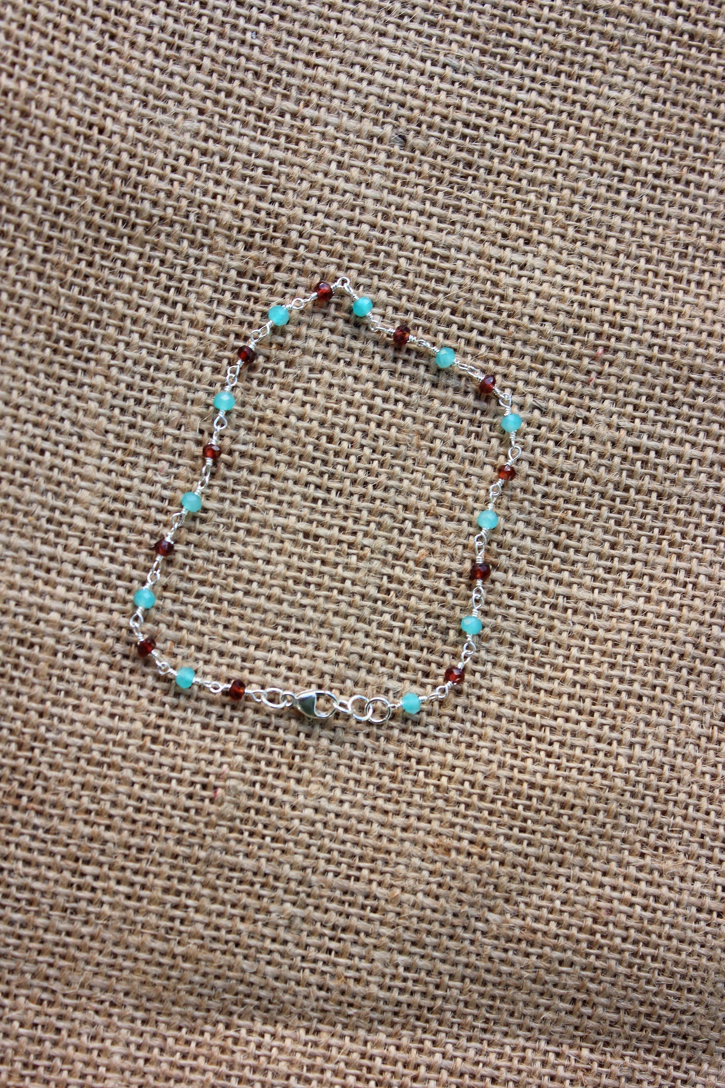 Garnet and Amazonite Rosary Chain Bracelet