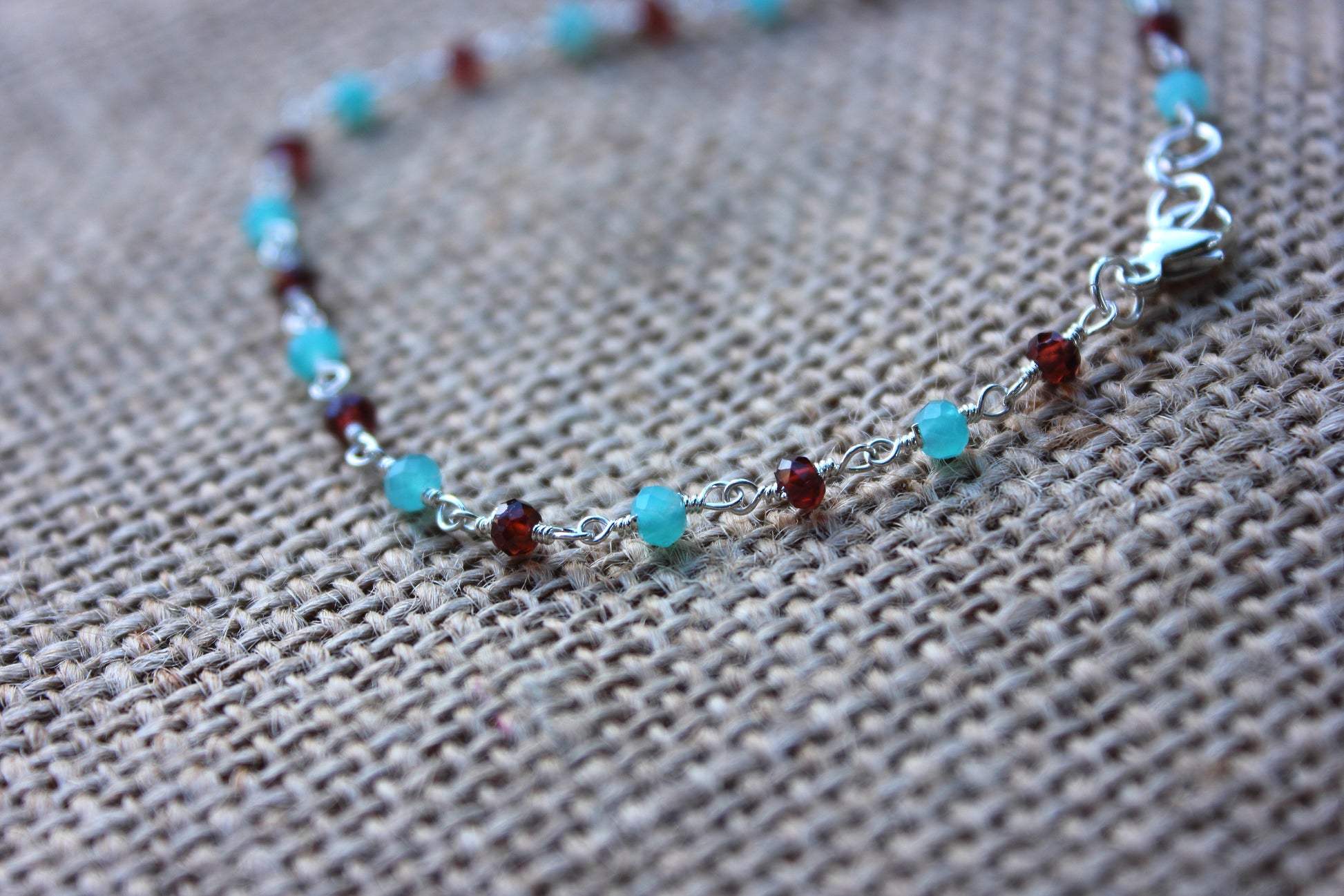 Garnet and Amazonite Rosary Chain Bracelet