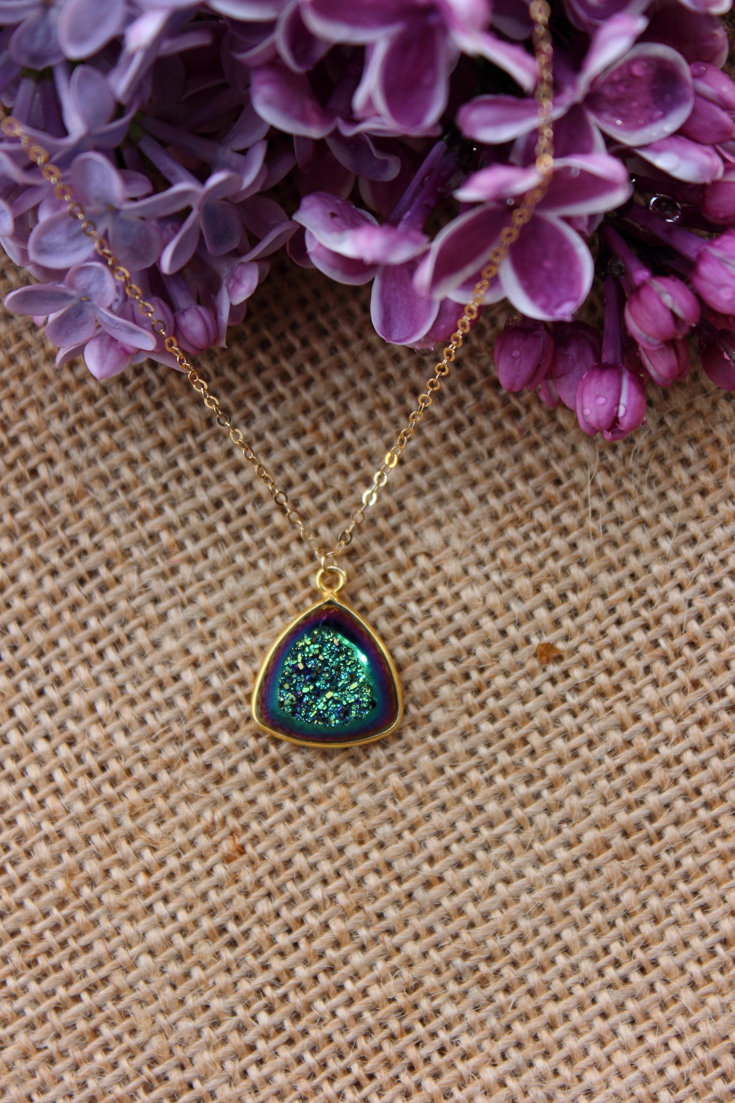 Rainbow window druzy trillion pendant