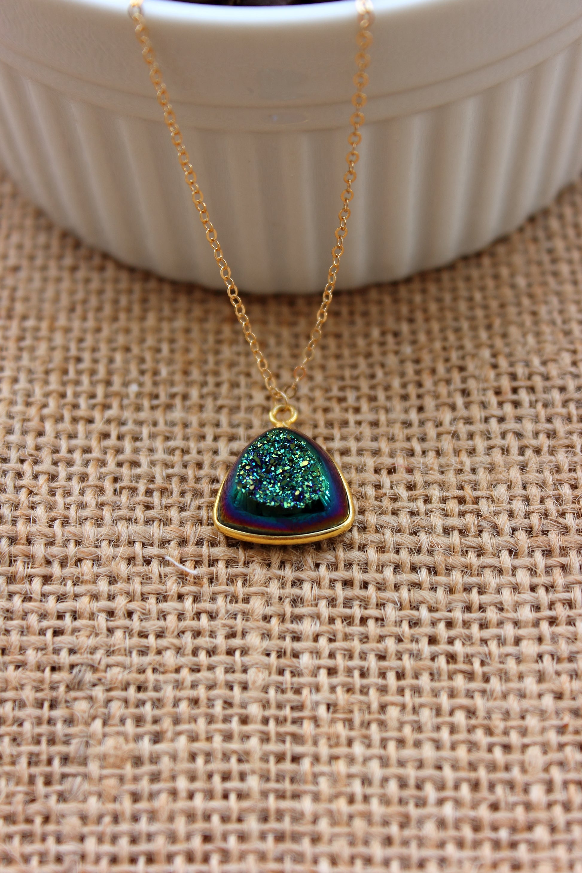 Rainbow window druzy trillion pendant