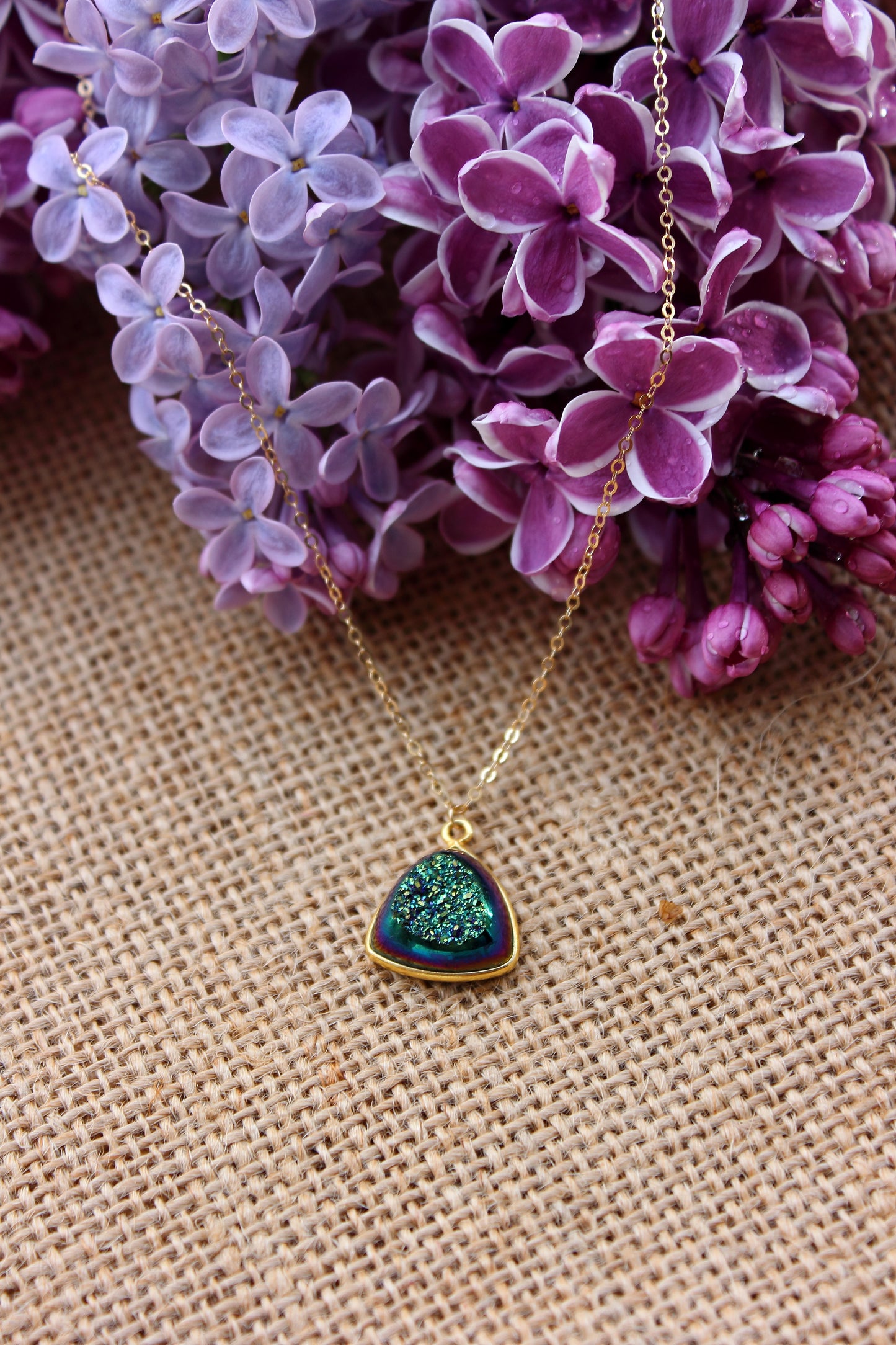 Rainbow window druzy trillion pendant