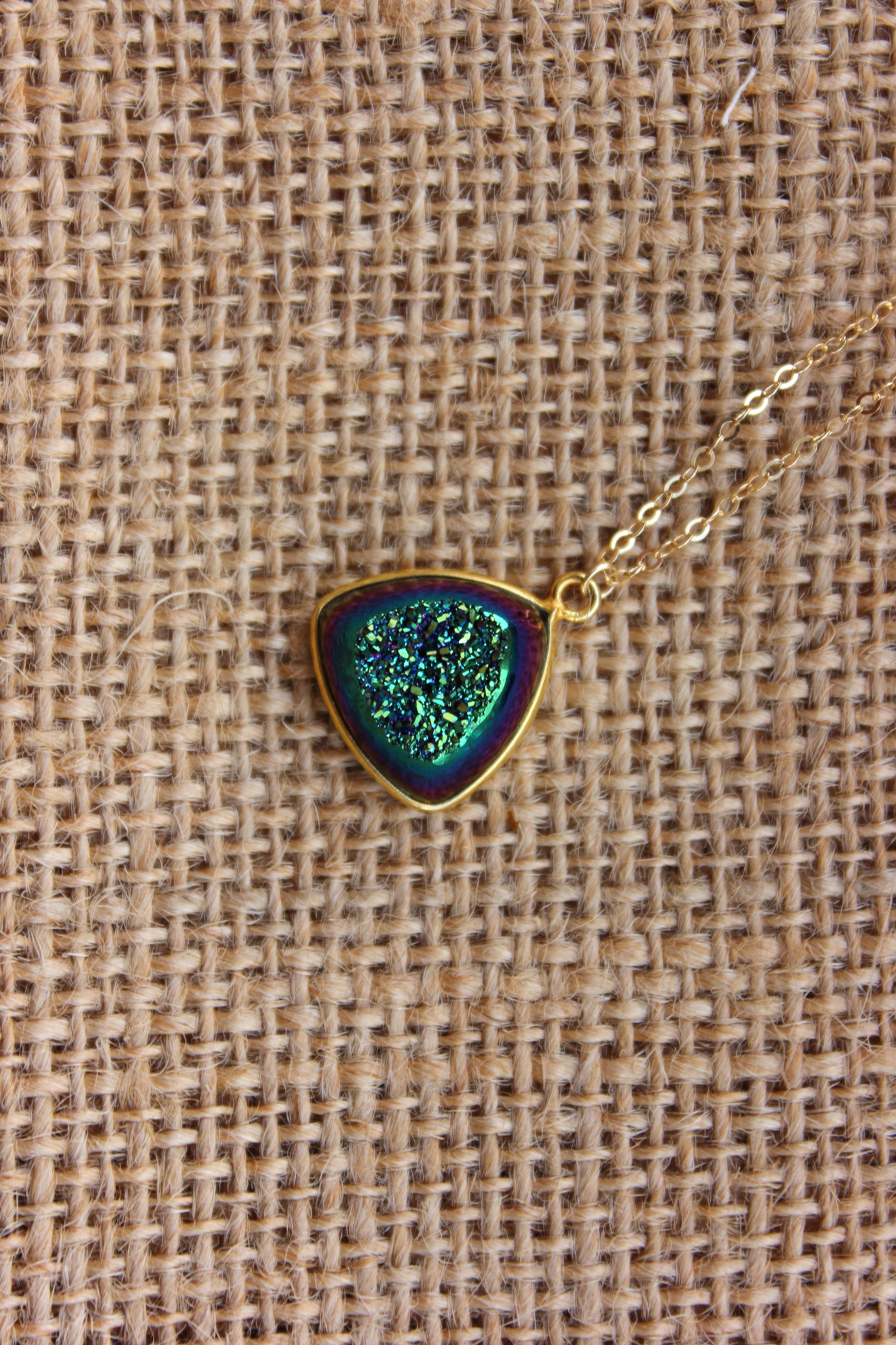 Rainbow window druzy trillion pendant