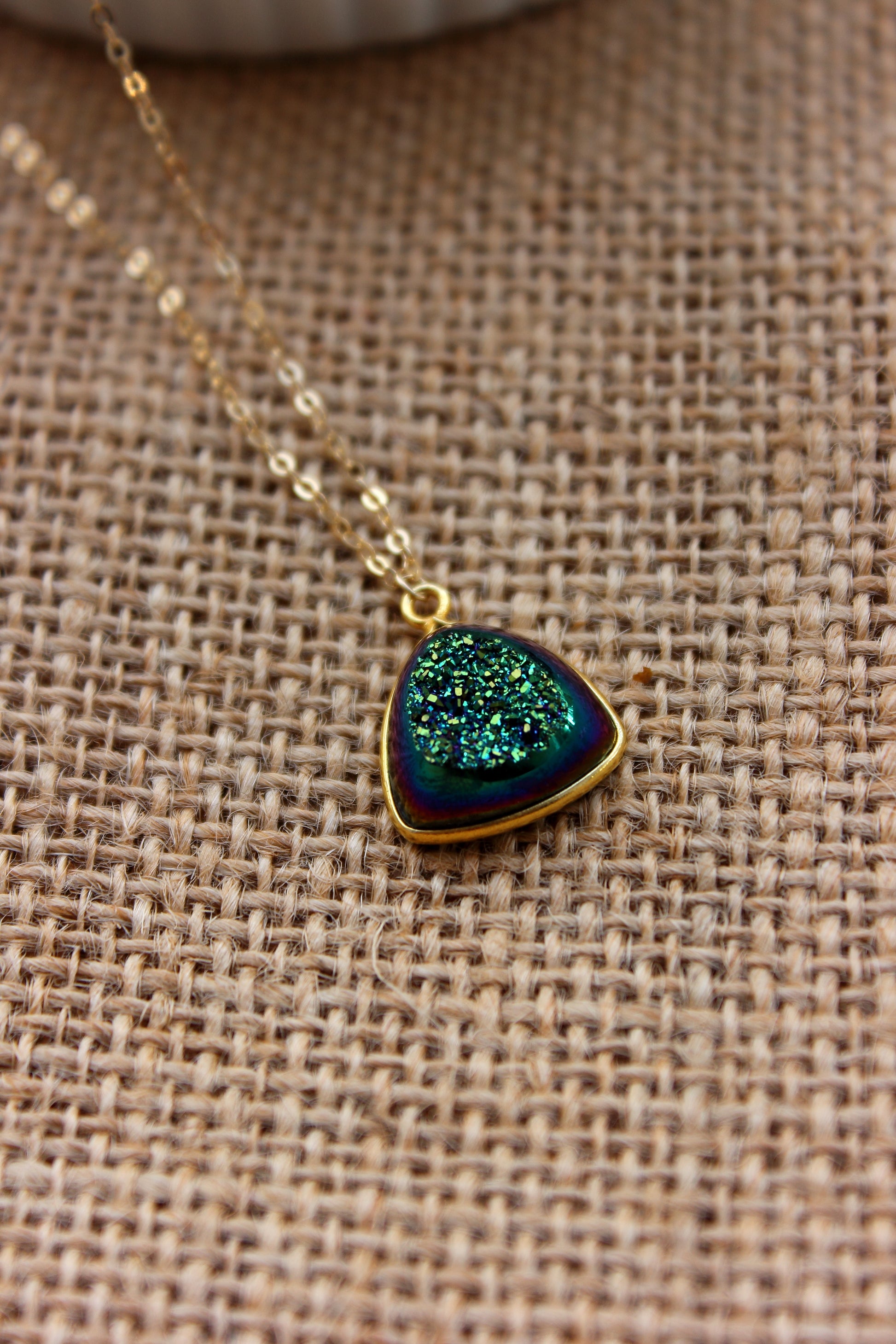 Rainbow window druzy trillion pendant