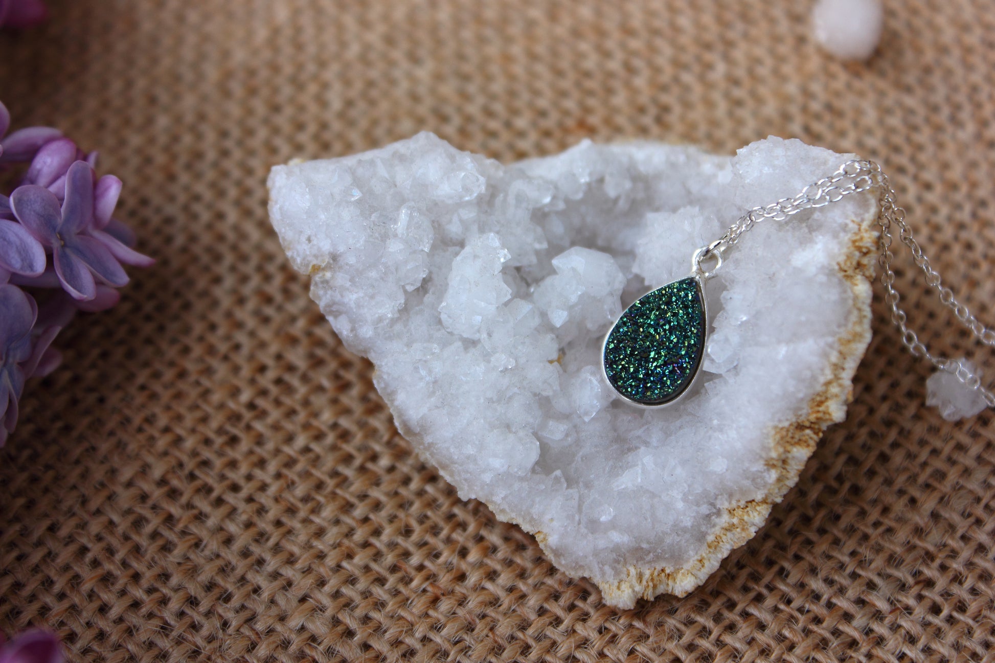 Green Druzy Pear Pendant