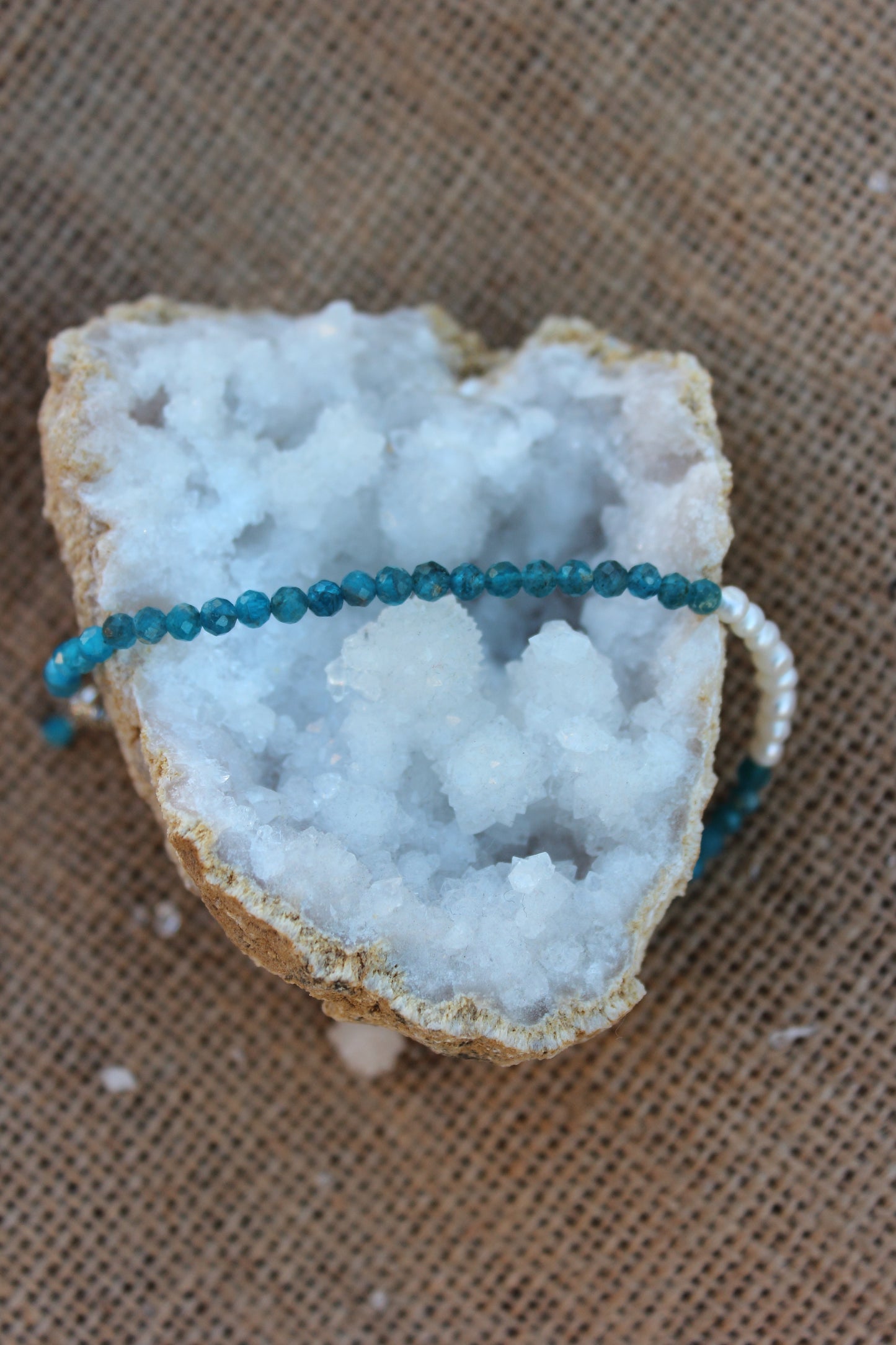 Neon Apatite and Pearl Bracelet