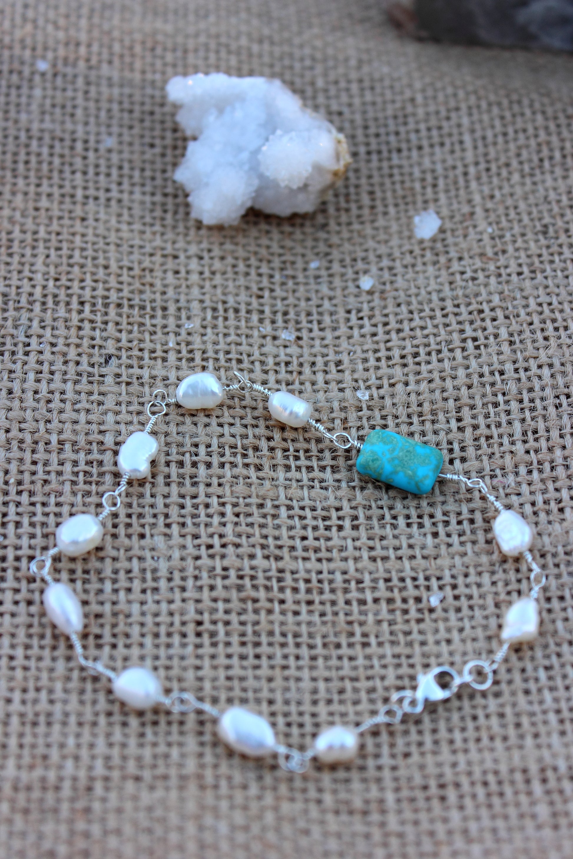 Pearl and Turquoise Sterling Silver Bracelet