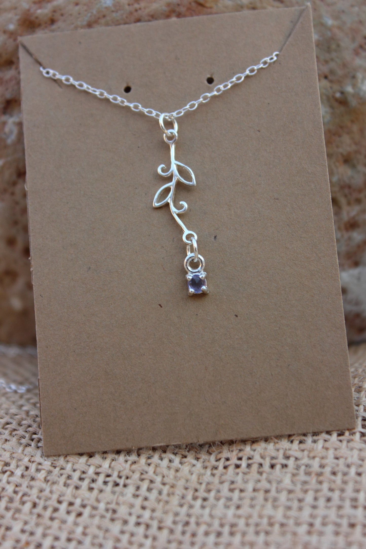Sterling Silver Leaf Necklace with Rose cut Tanzanite