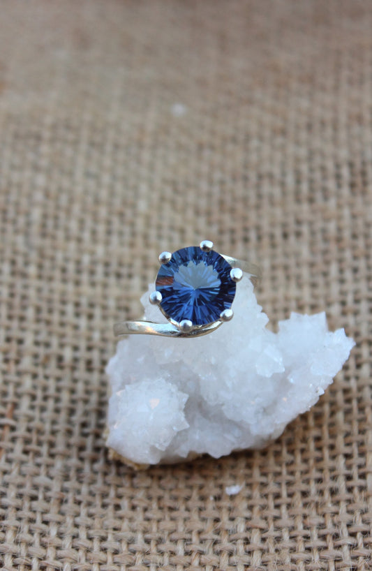 Concave Cut Blue Quartz Ring