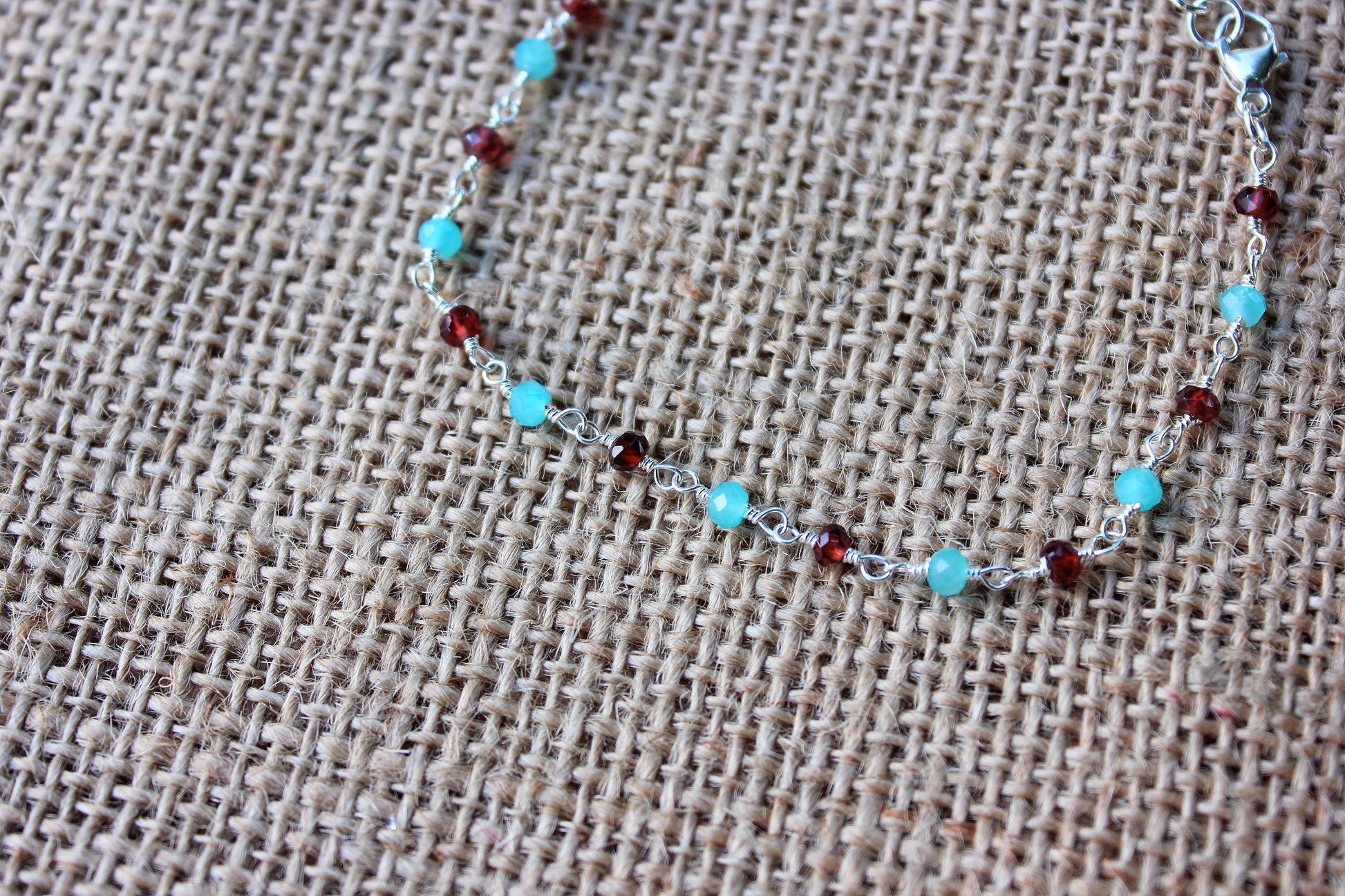 Garnet and Amazonite Rosary Chain Bracelet