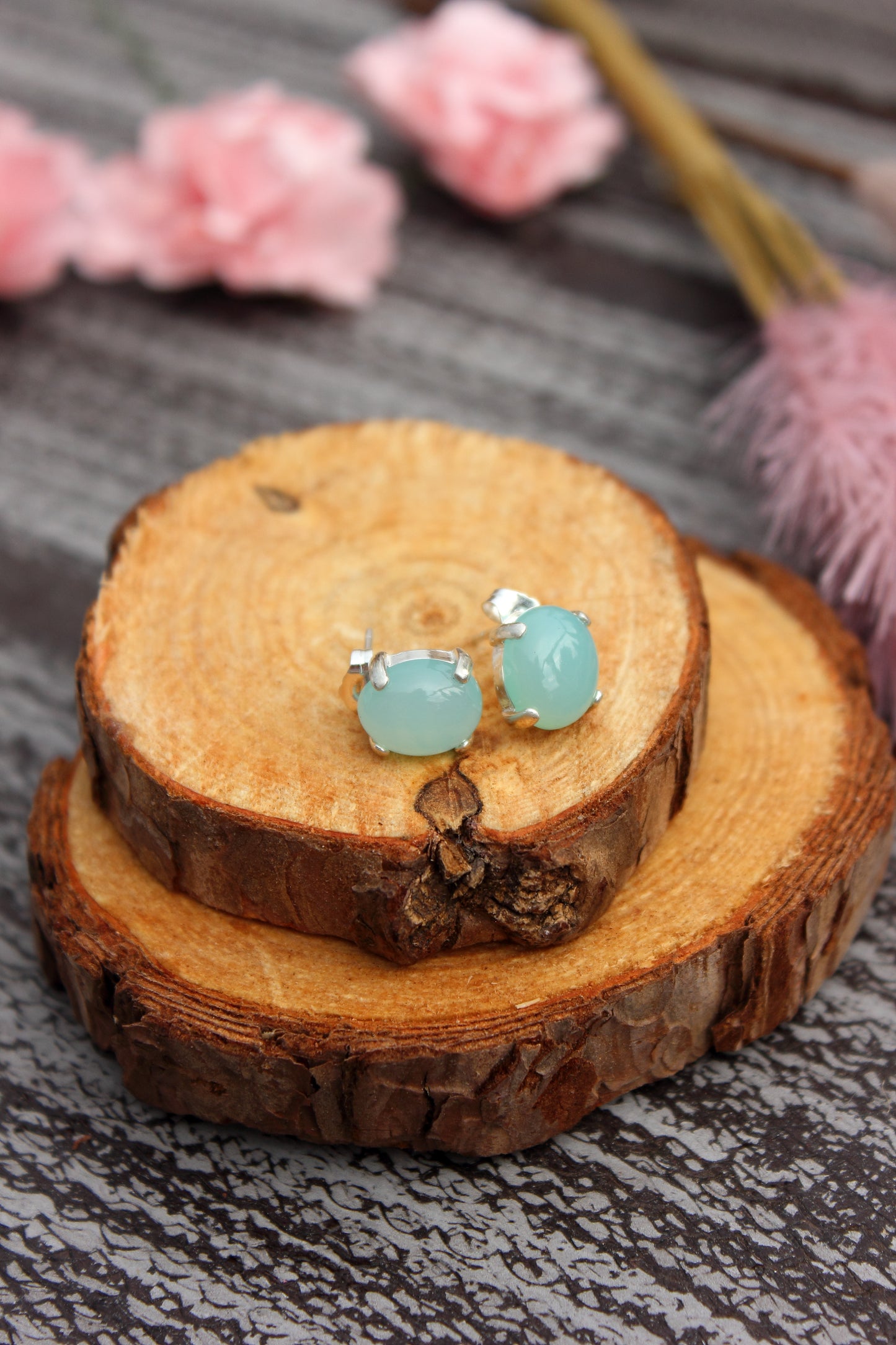 Peruvian Chalcedony Oval Earrings