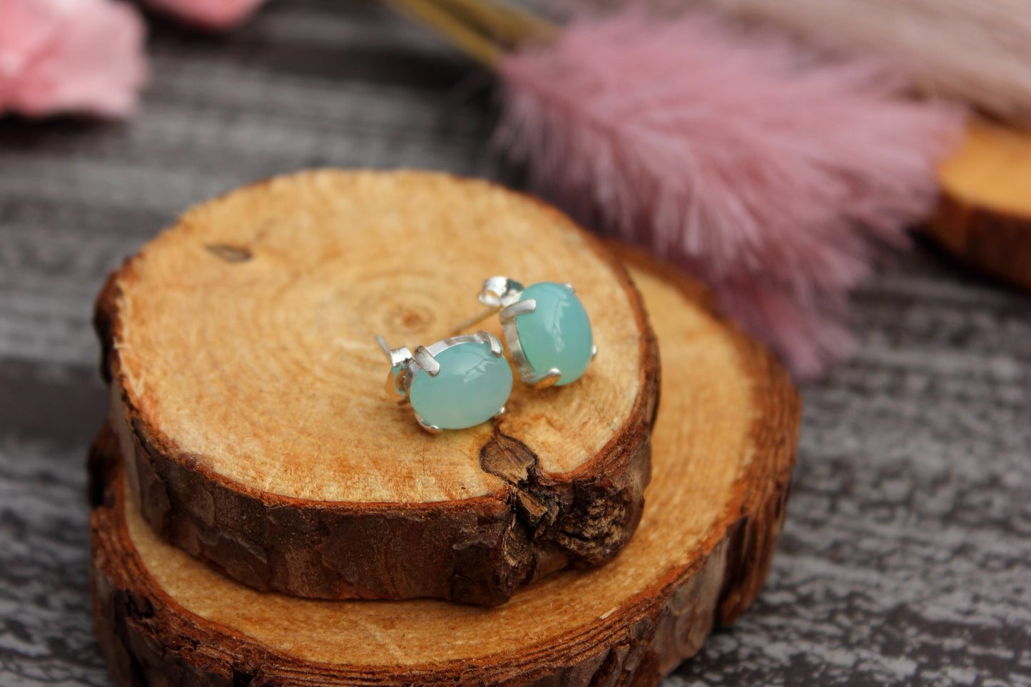 Peruvian Chalcedony Oval Earrings