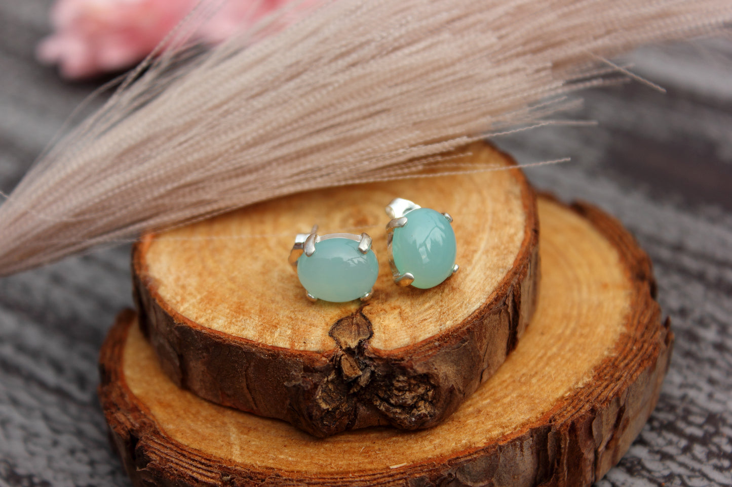 Peruvian Chalcedony Oval Earrings