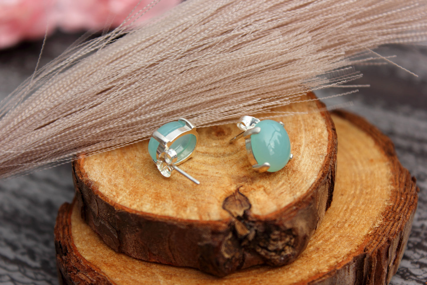 Peruvian Chalcedony Oval Earrings