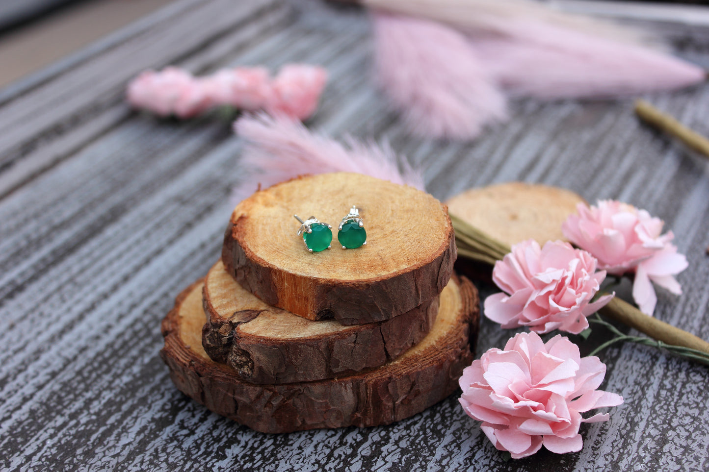 Green Onyx Stud Earrings