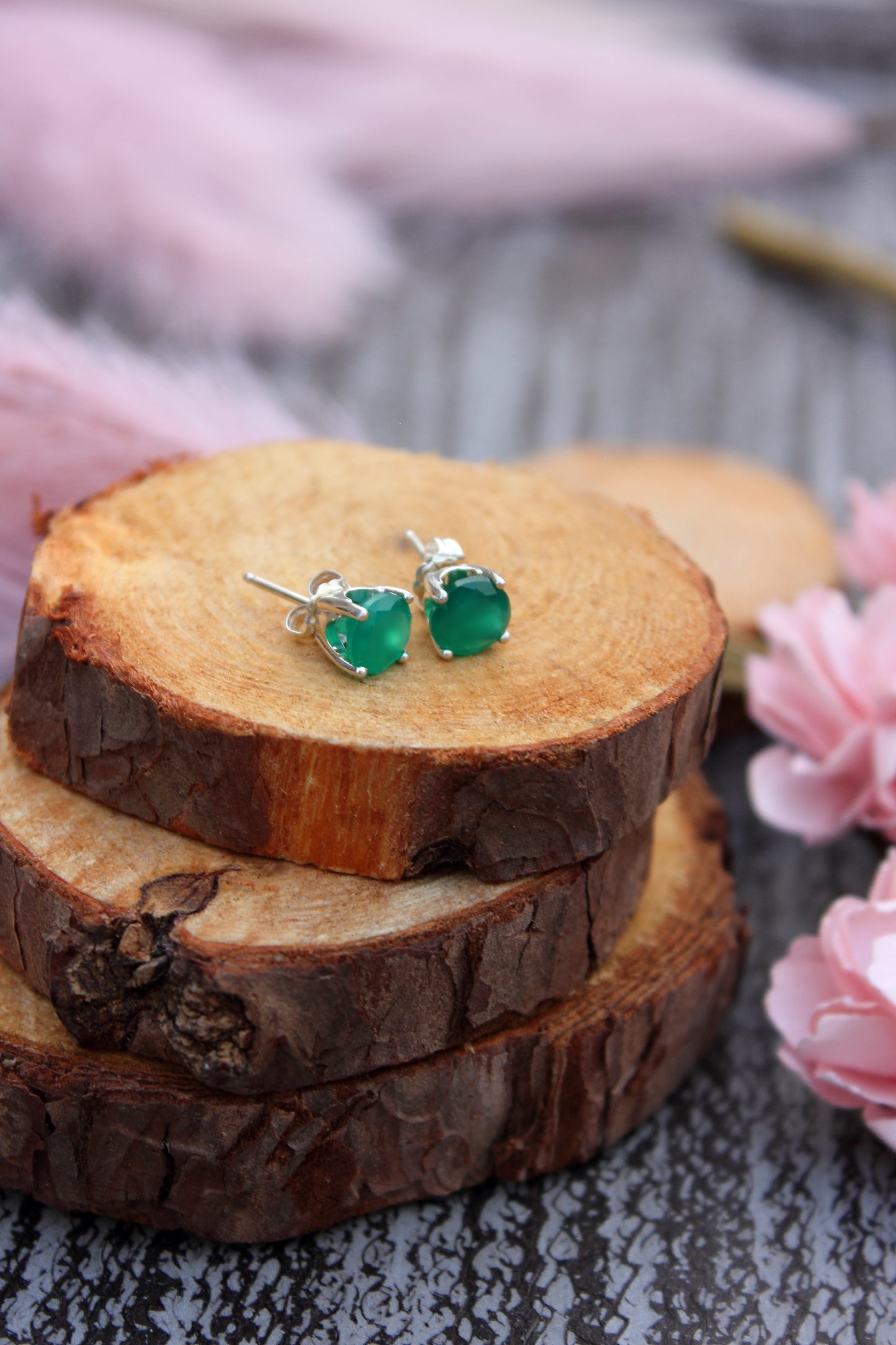 Green Onyx Stud Earrings