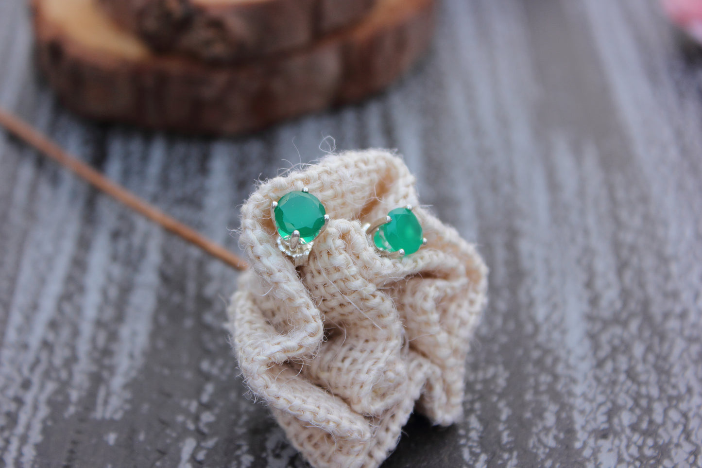 Green Onyx Stud Earrings