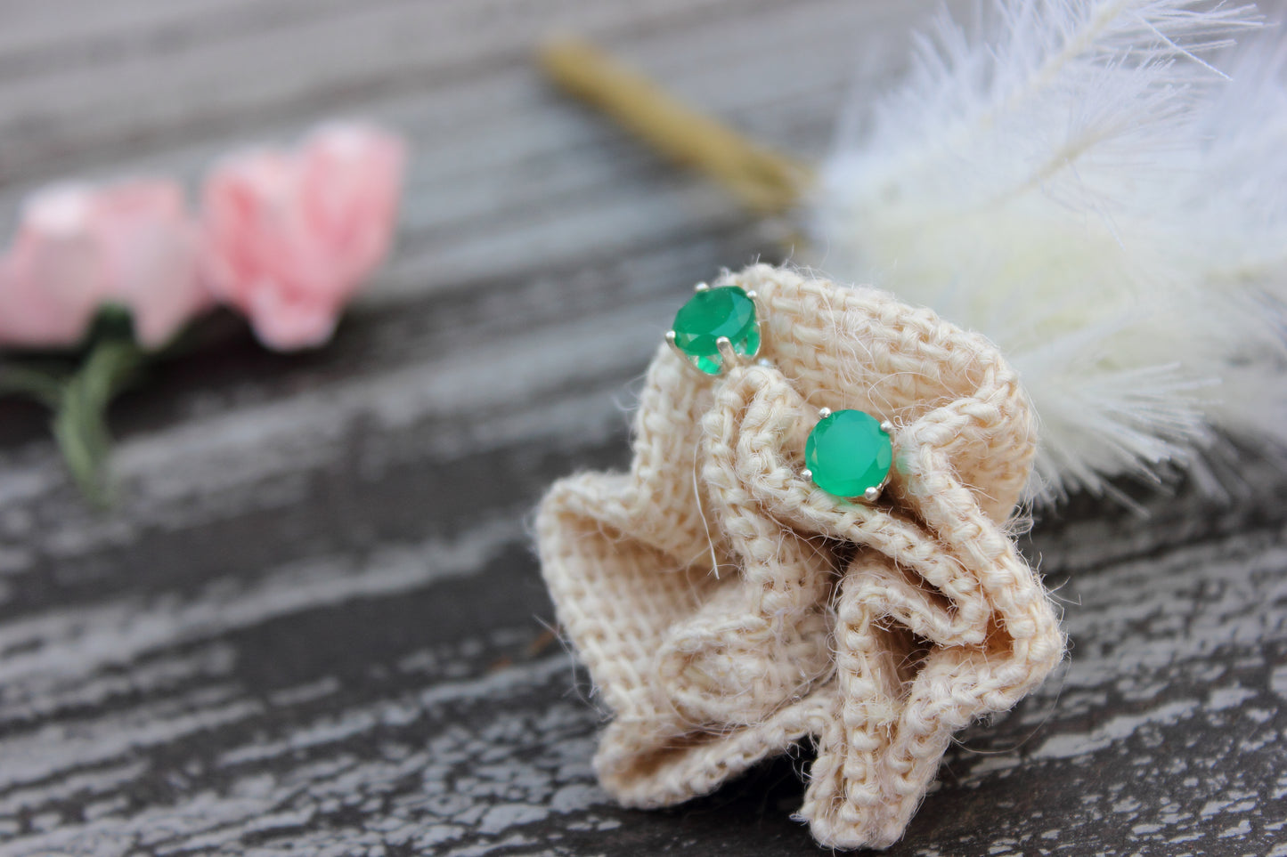 Green Onyx Stud Earrings