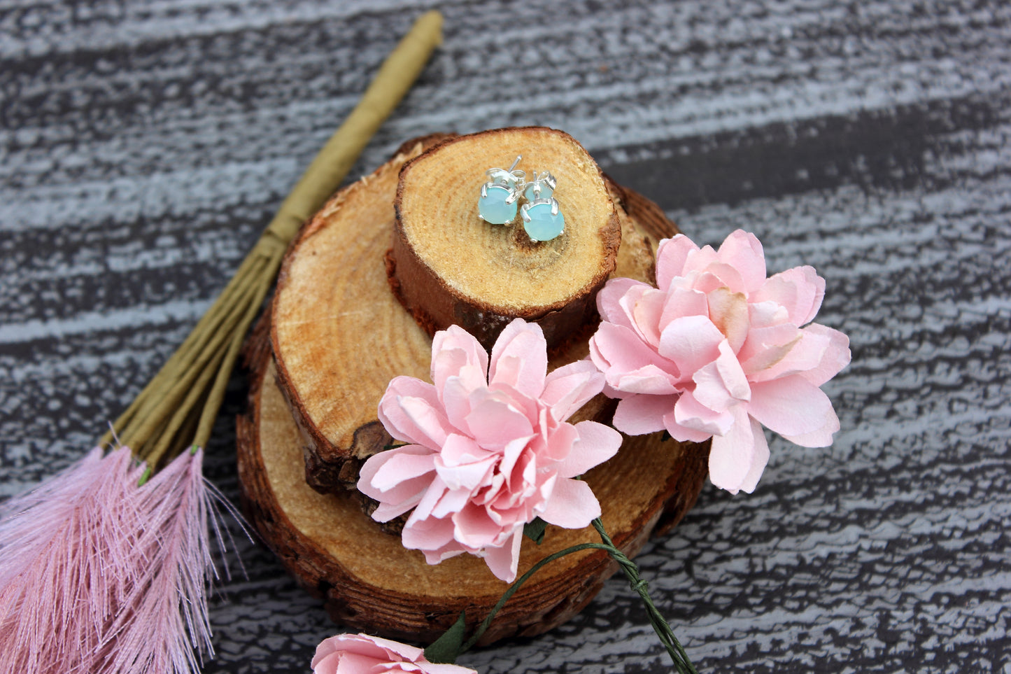 Rose Cut Peruvian Chalcedony Stud Earrings