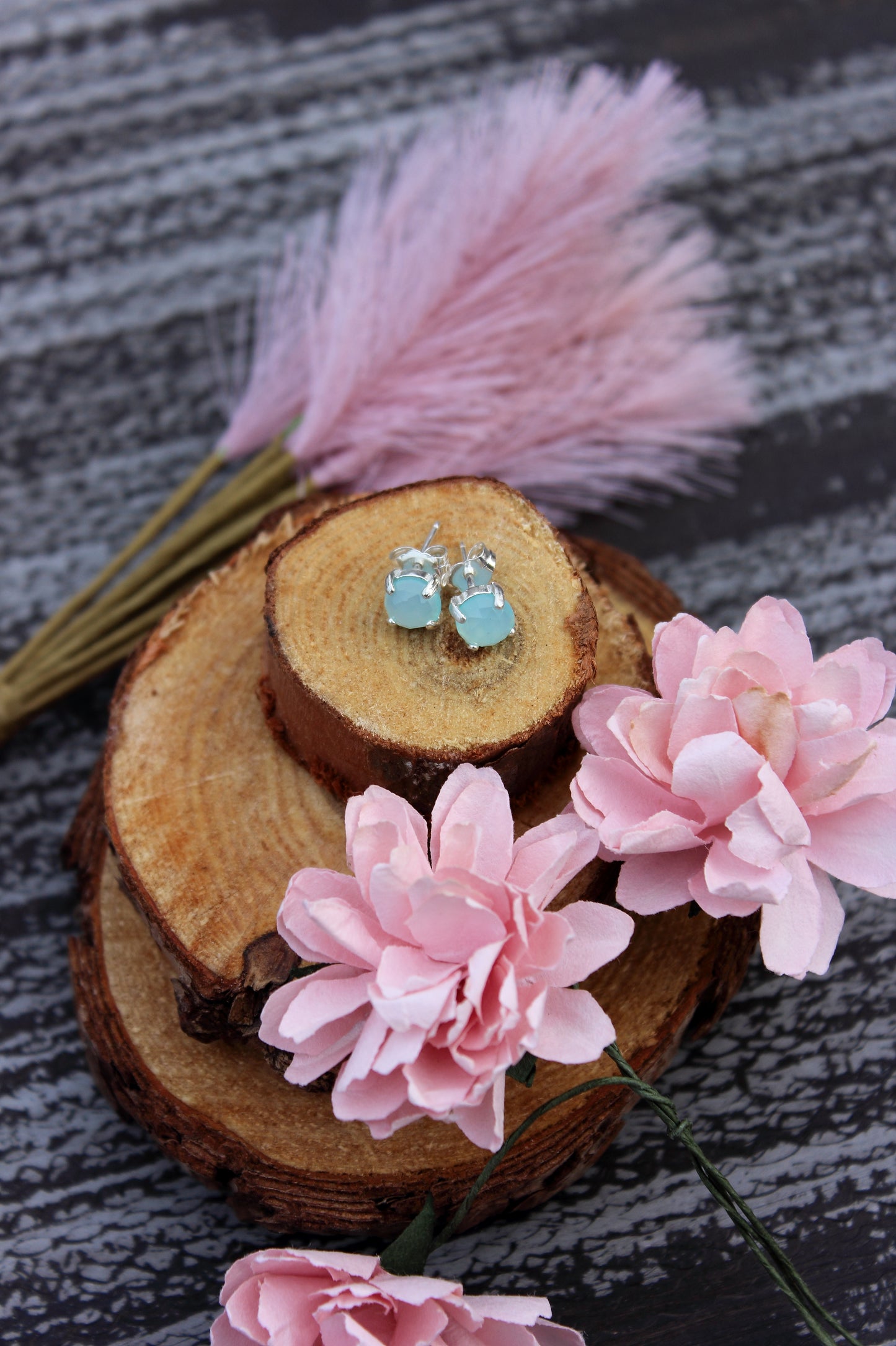 Rose Cut Peruvian Chalcedony Stud Earrings