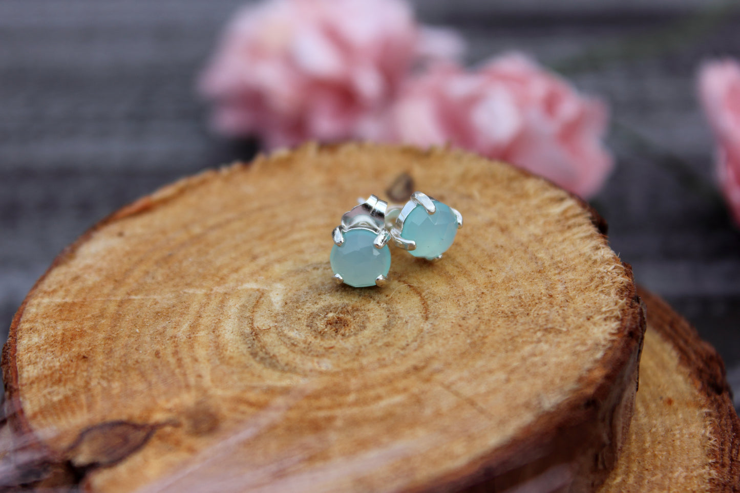 Rose Cut Peruvian Chalcedony Stud Earrings