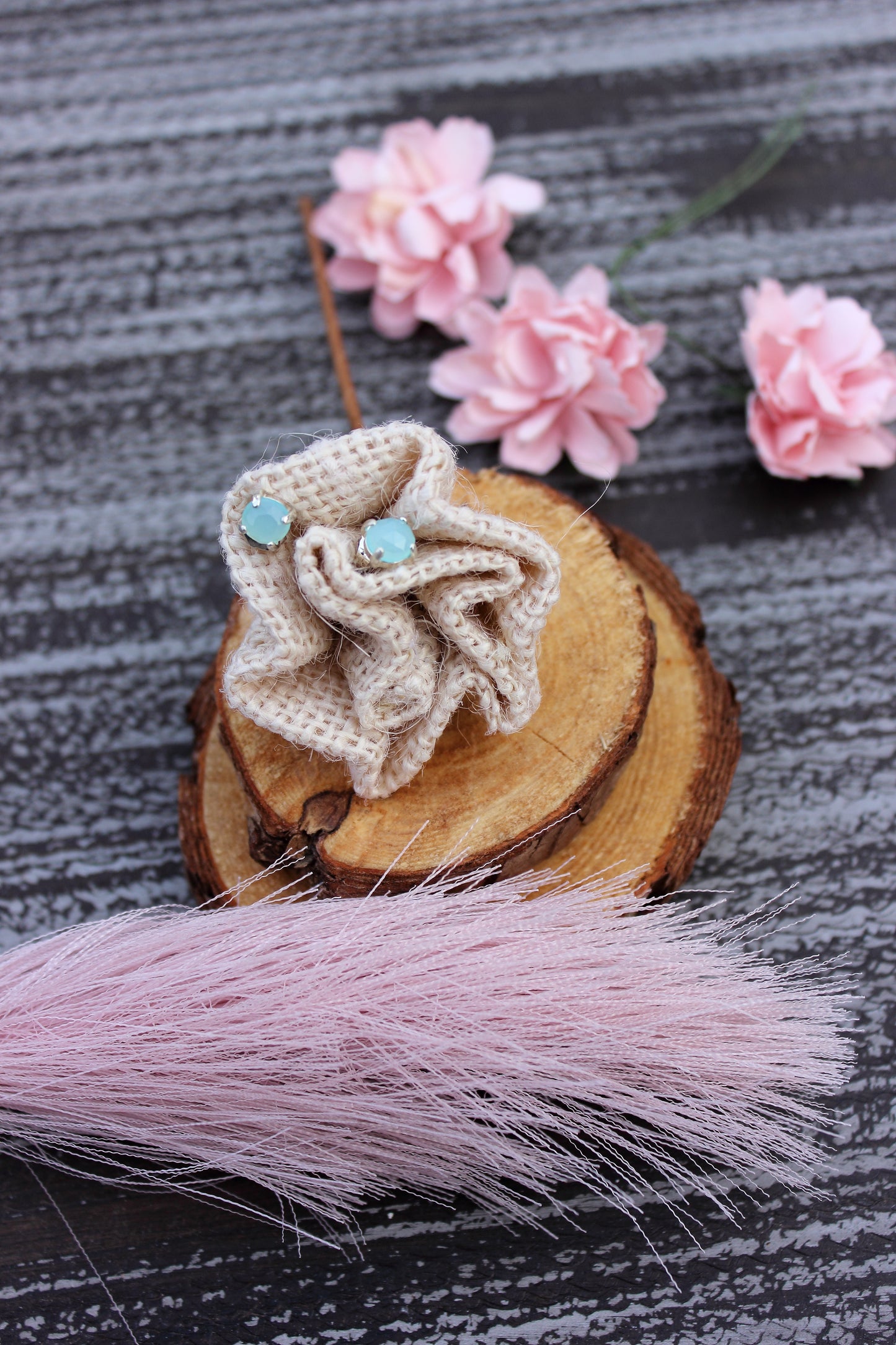 Rose Cut Peruvian Chalcedony Stud Earrings