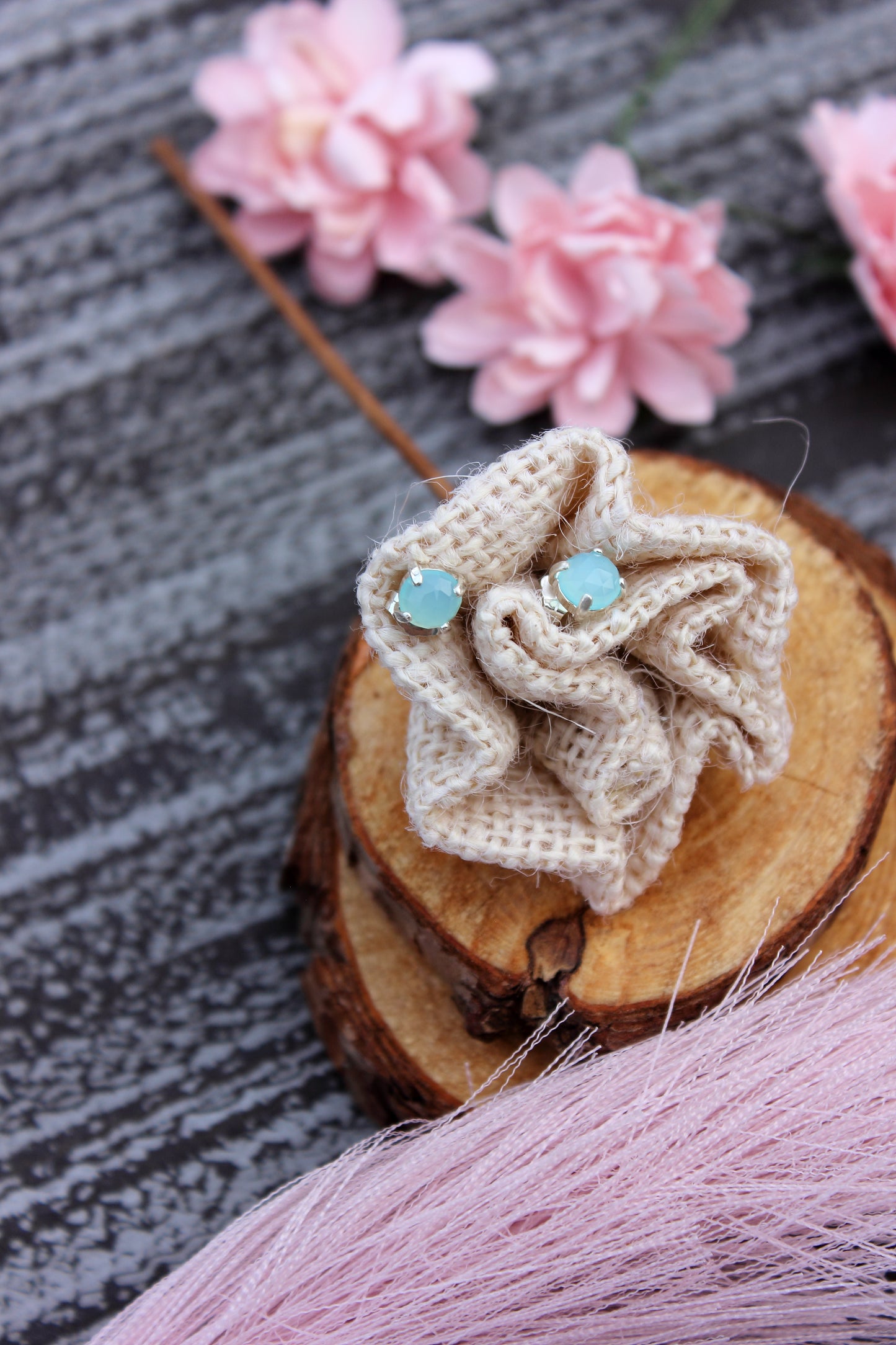 Rose Cut Peruvian Chalcedony Stud Earrings