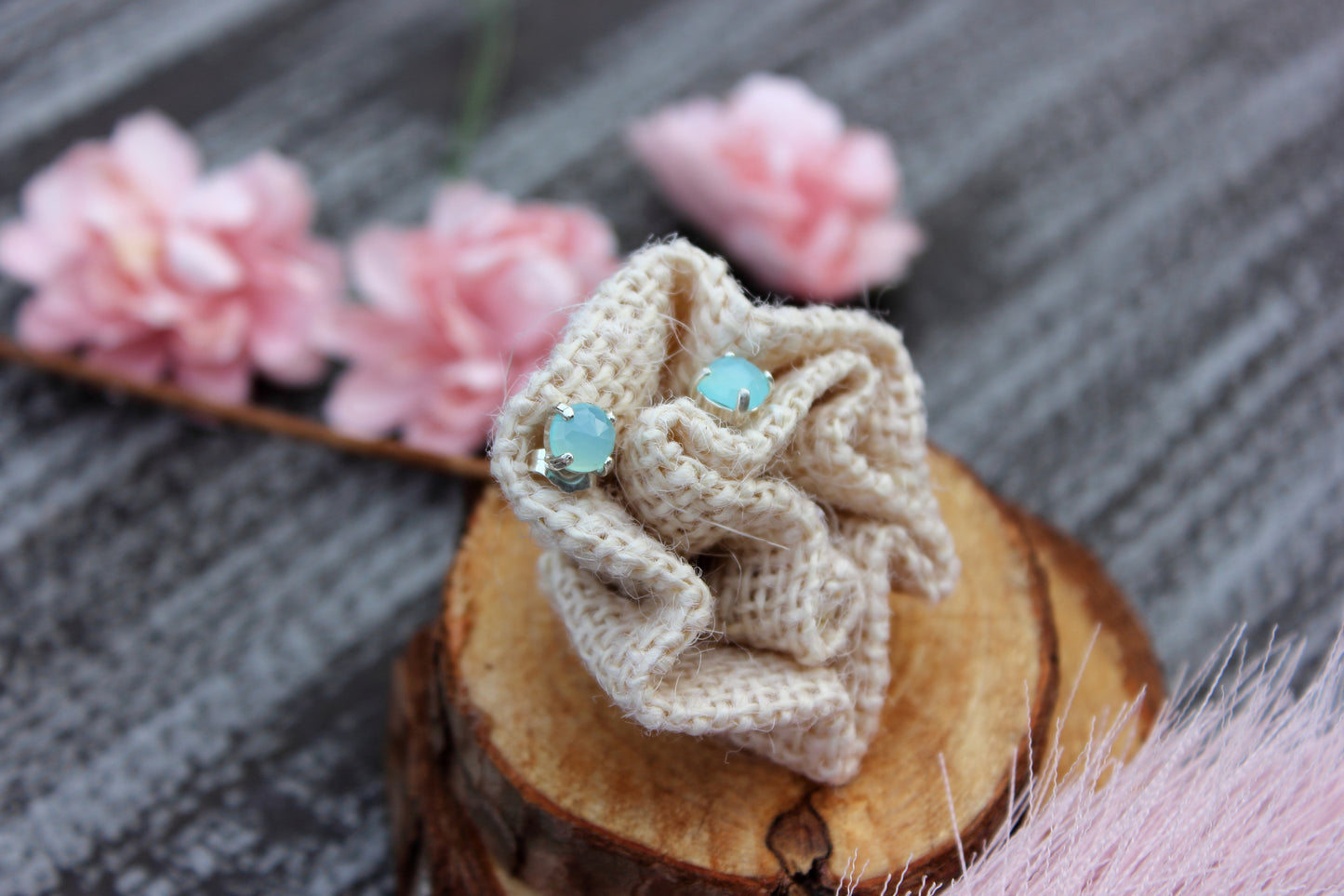 Rose Cut Peruvian Chalcedony Stud Earrings