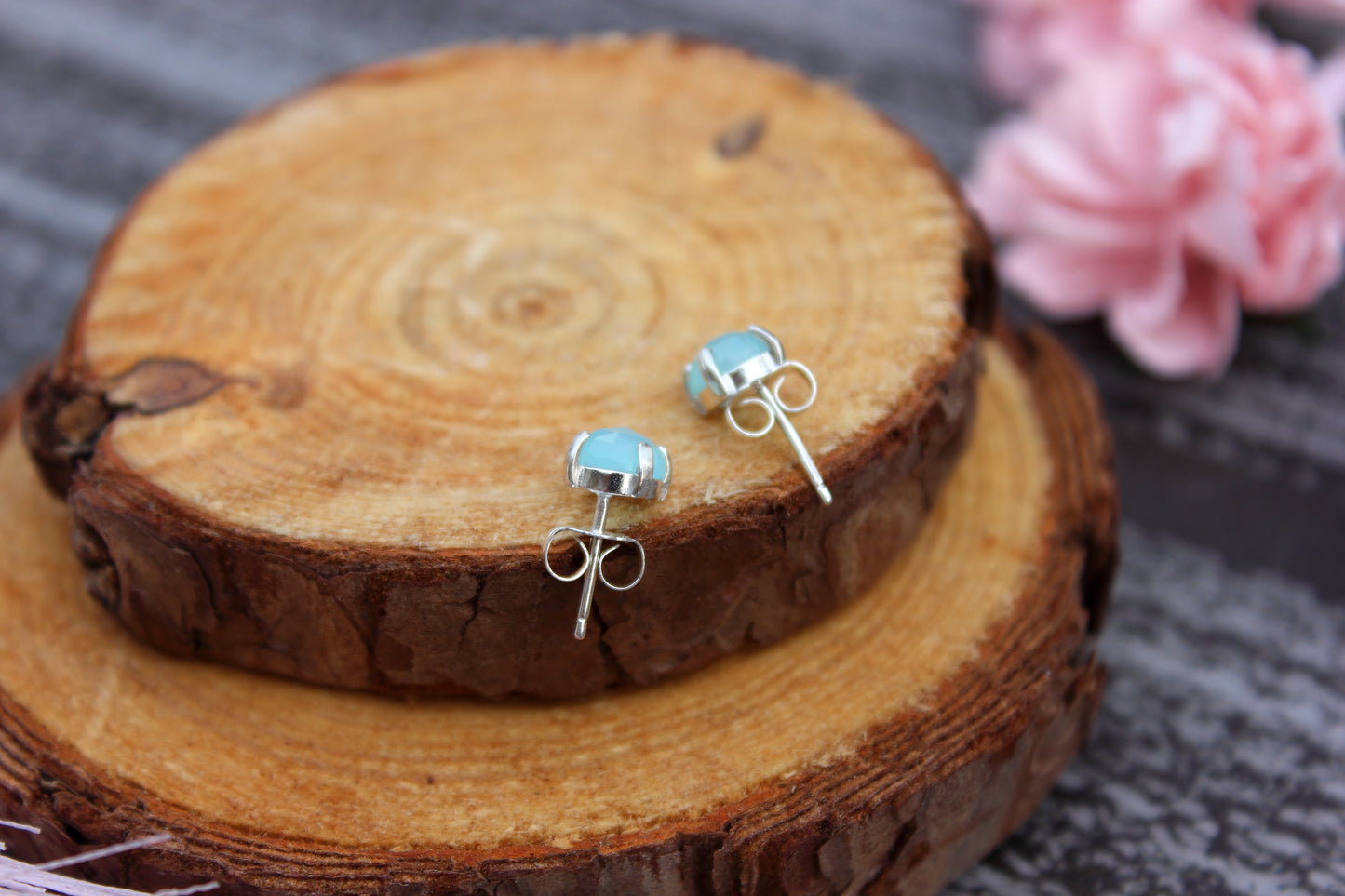 Rose Cut Peruvian Chalcedony Stud Earrings
