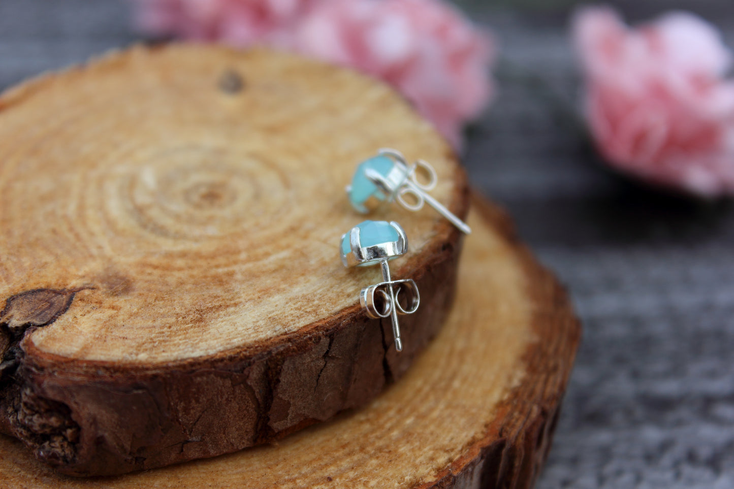 Rose Cut Peruvian Chalcedony Stud Earrings