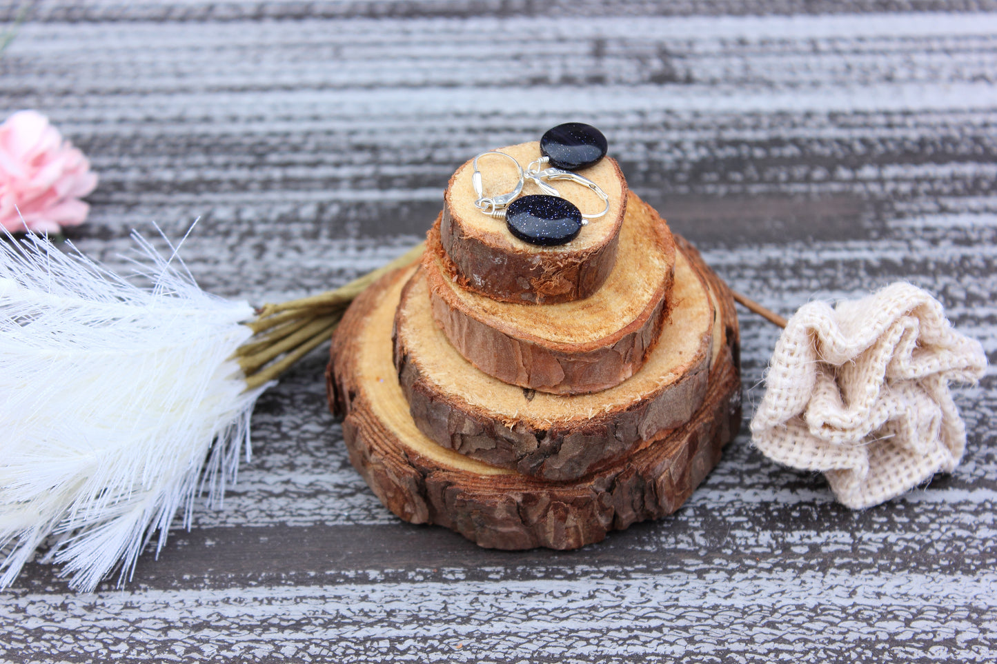 Blue Goldstone Oval drop earrings