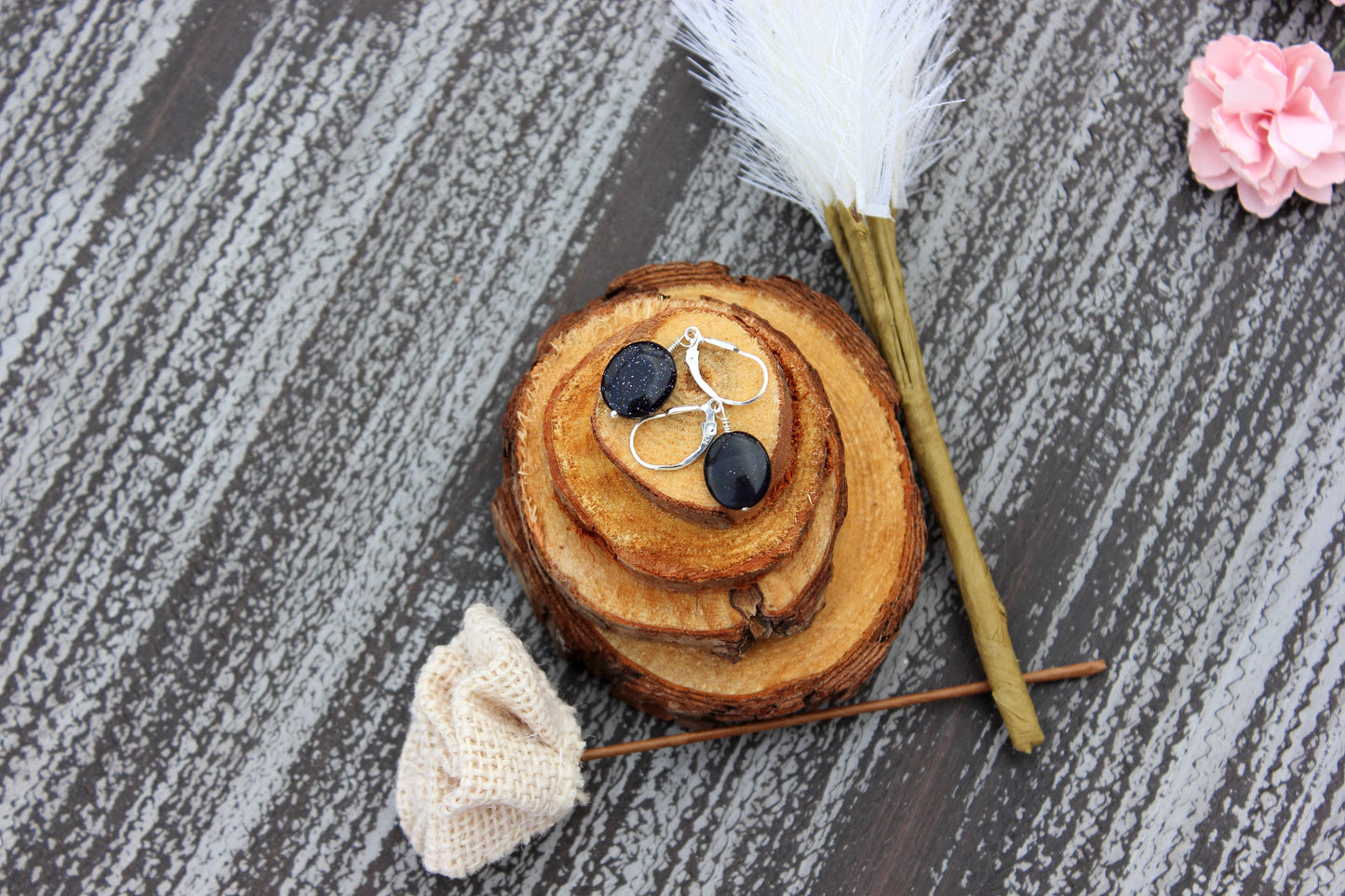Blue Goldstone Oval drop earrings