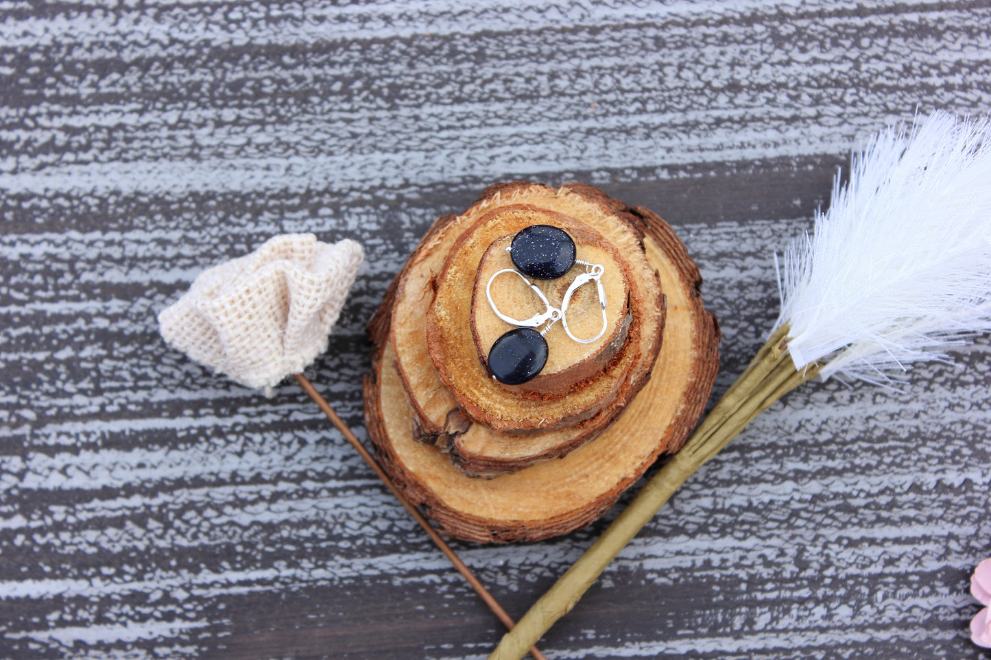 Blue Goldstone Oval drop earrings