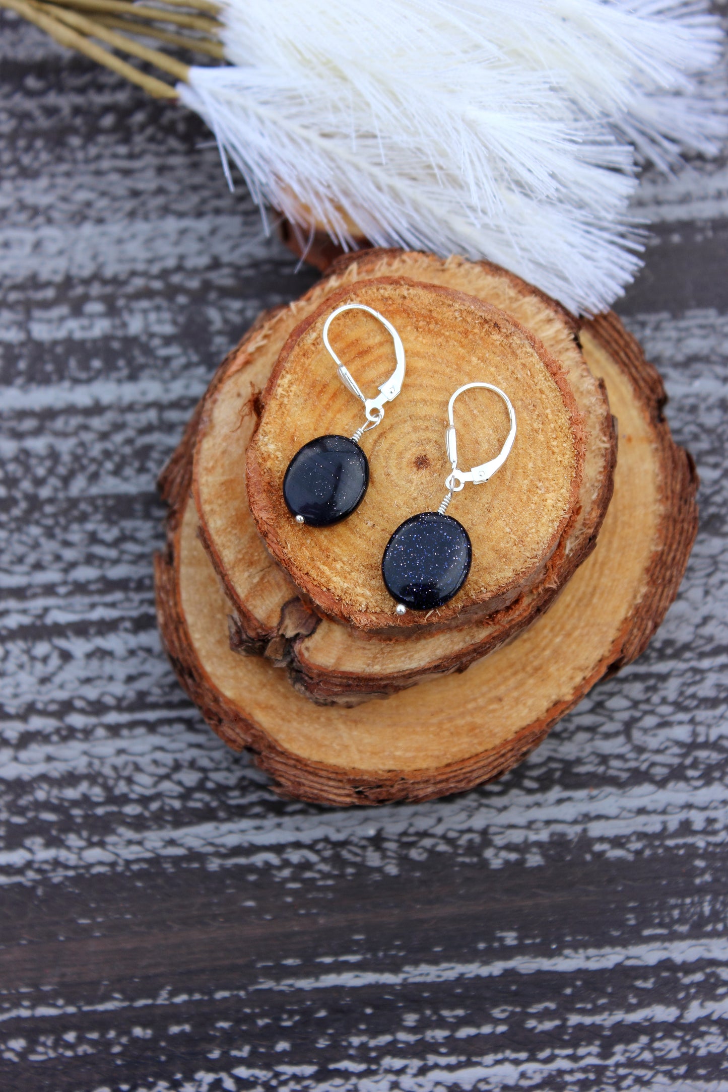 Blue Goldstone Oval drop earrings