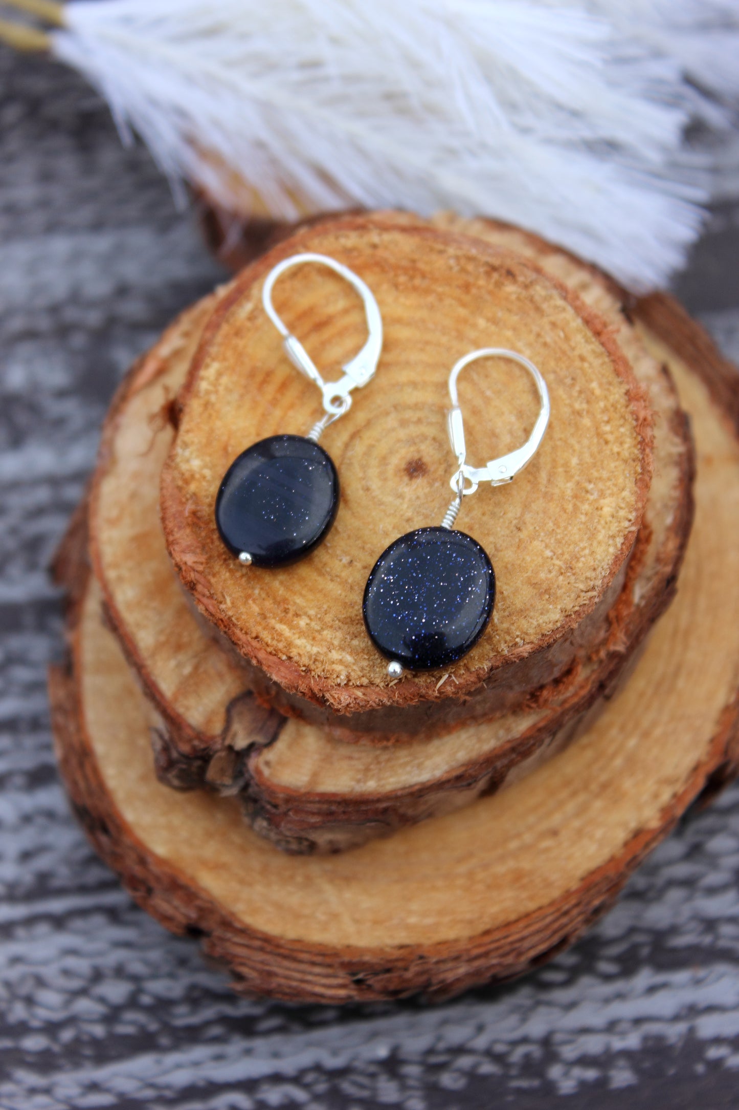 Blue Goldstone Oval drop earrings