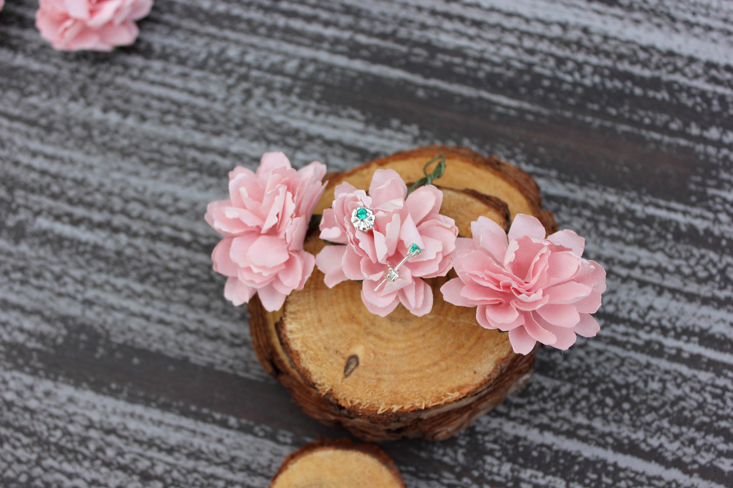 Tiny Gemstone Studs - Emerald and Ruby