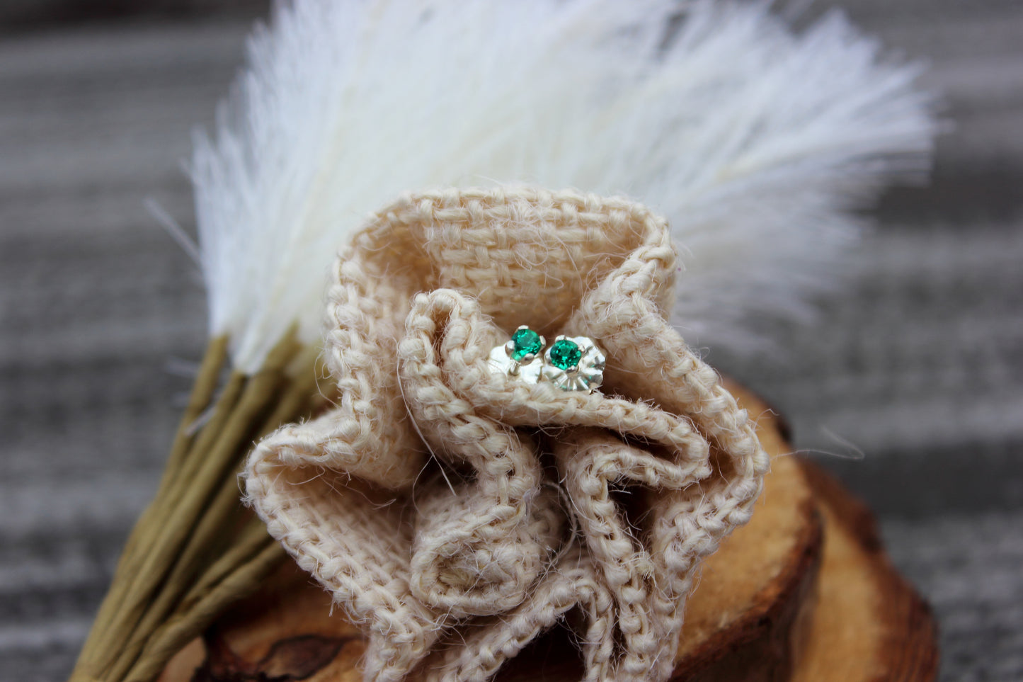 Tiny Gemstone Studs - Emerald and Ruby