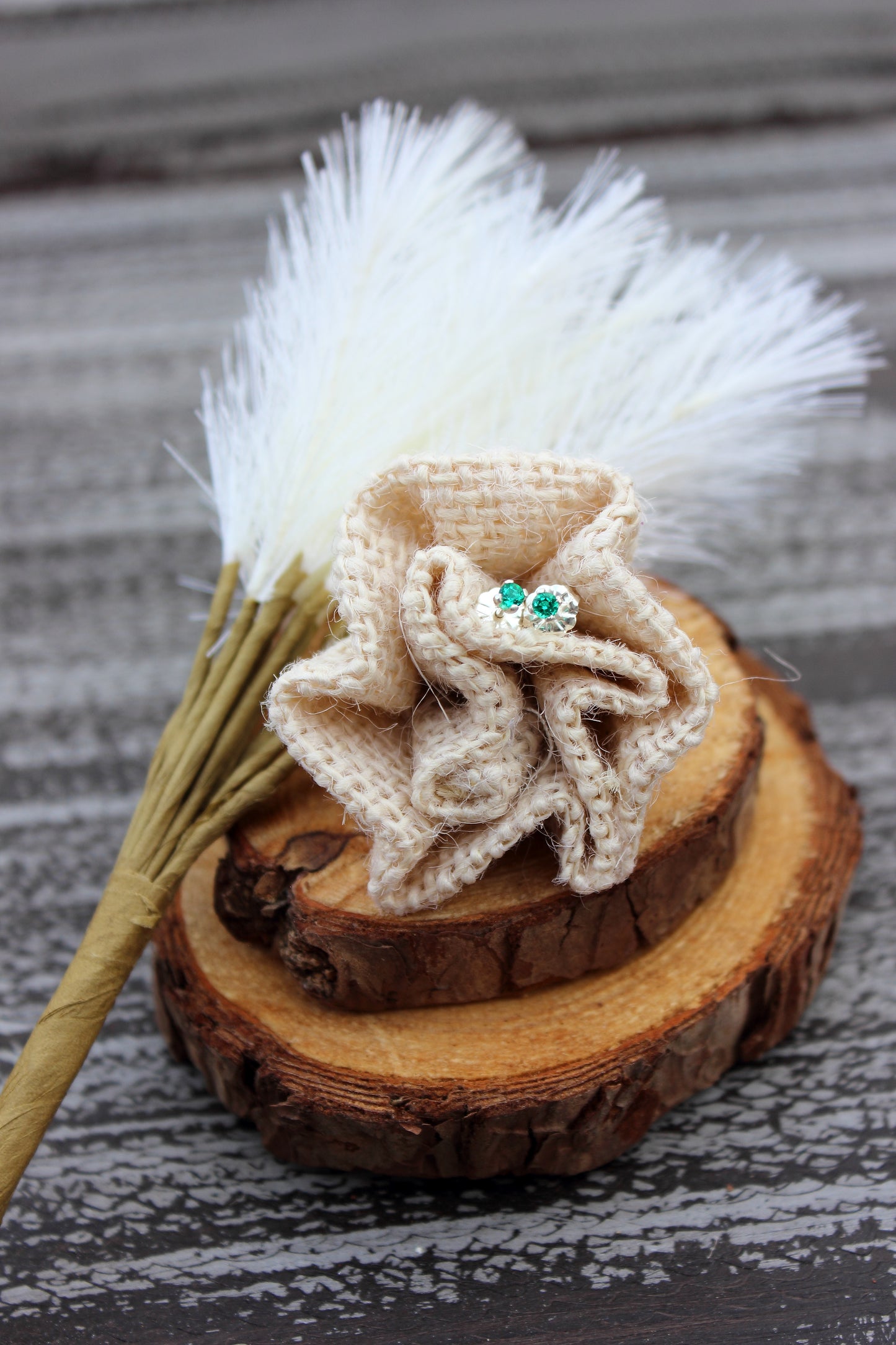 Tiny Gemstone Studs - Emerald and Ruby