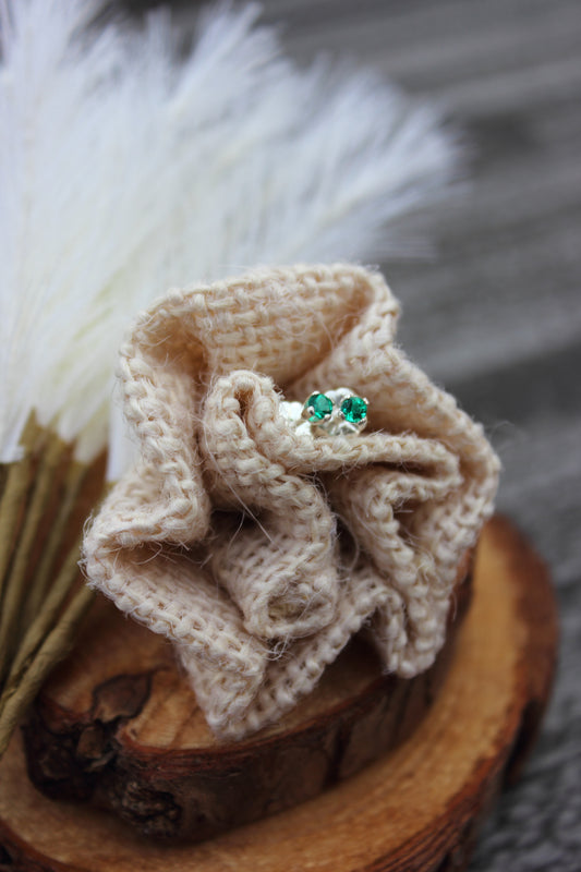 Tiny Gemstone Studs - Emerald and Ruby
