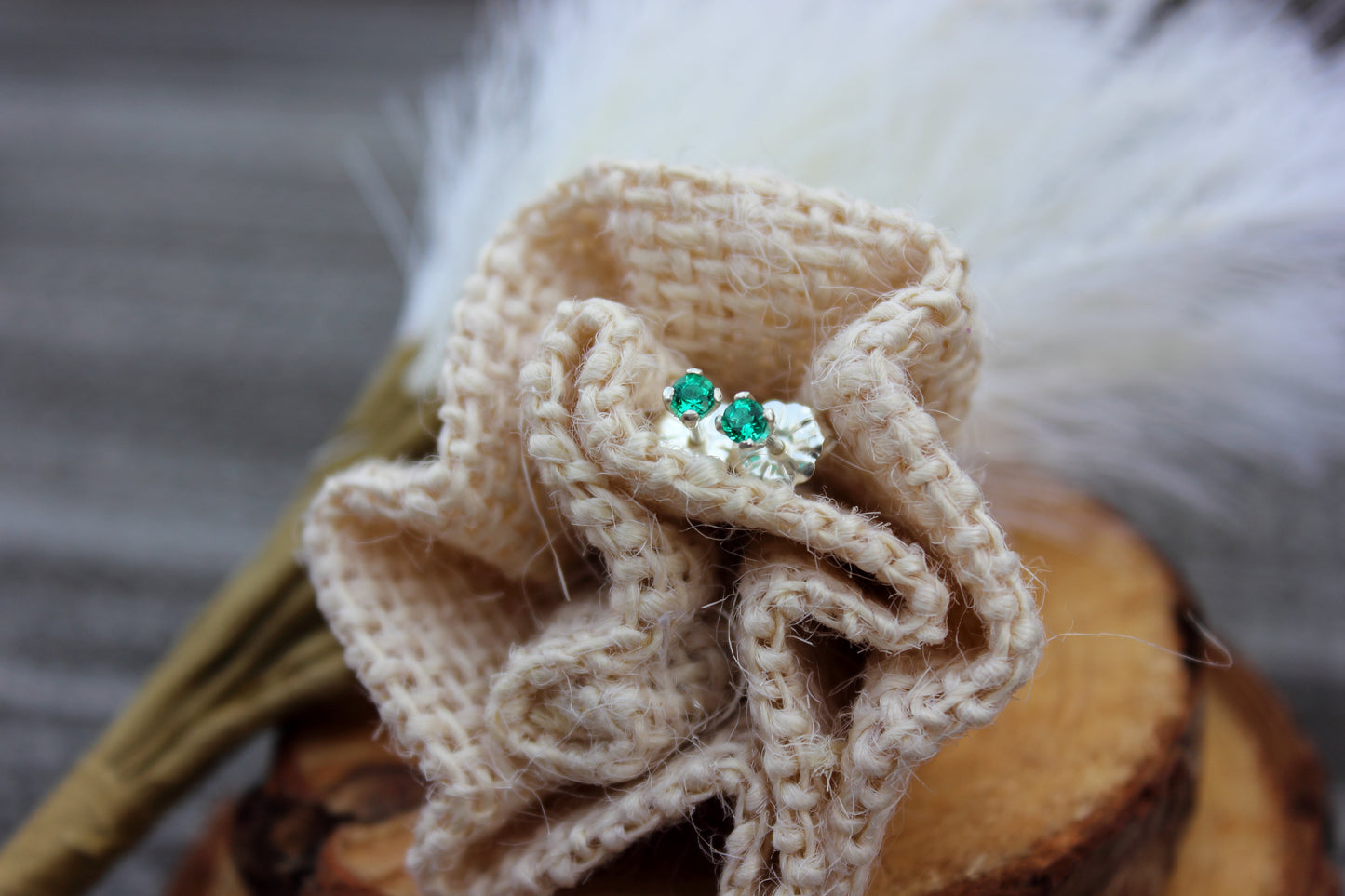 Tiny Gemstone Studs - Emerald and Ruby