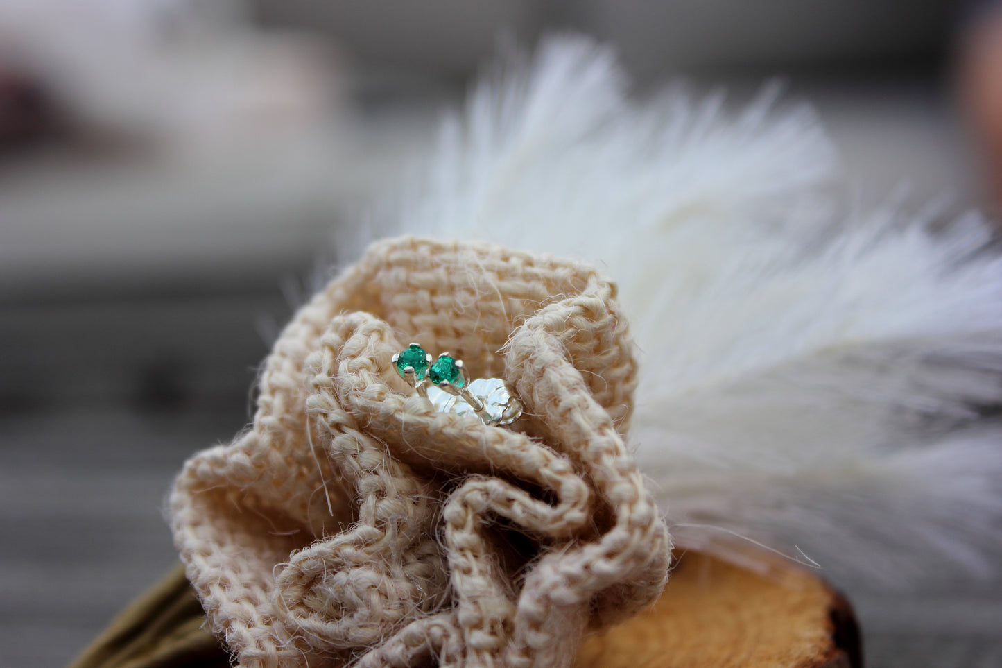 Tiny Gemstone Studs - Emerald and Ruby