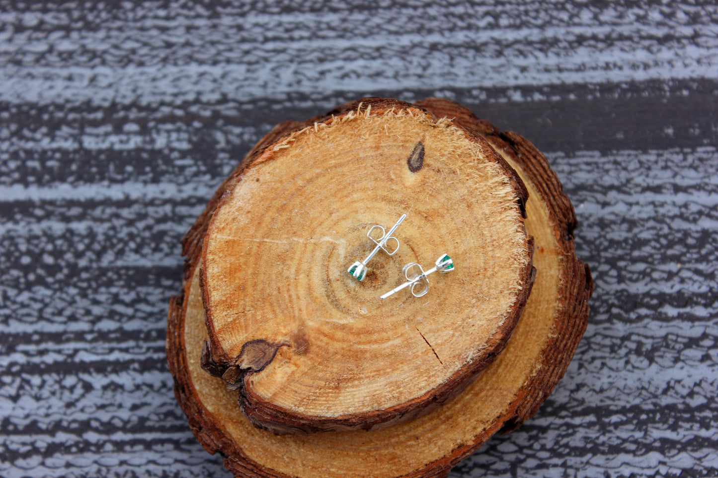 Tiny Gemstone Studs - Emerald and Ruby