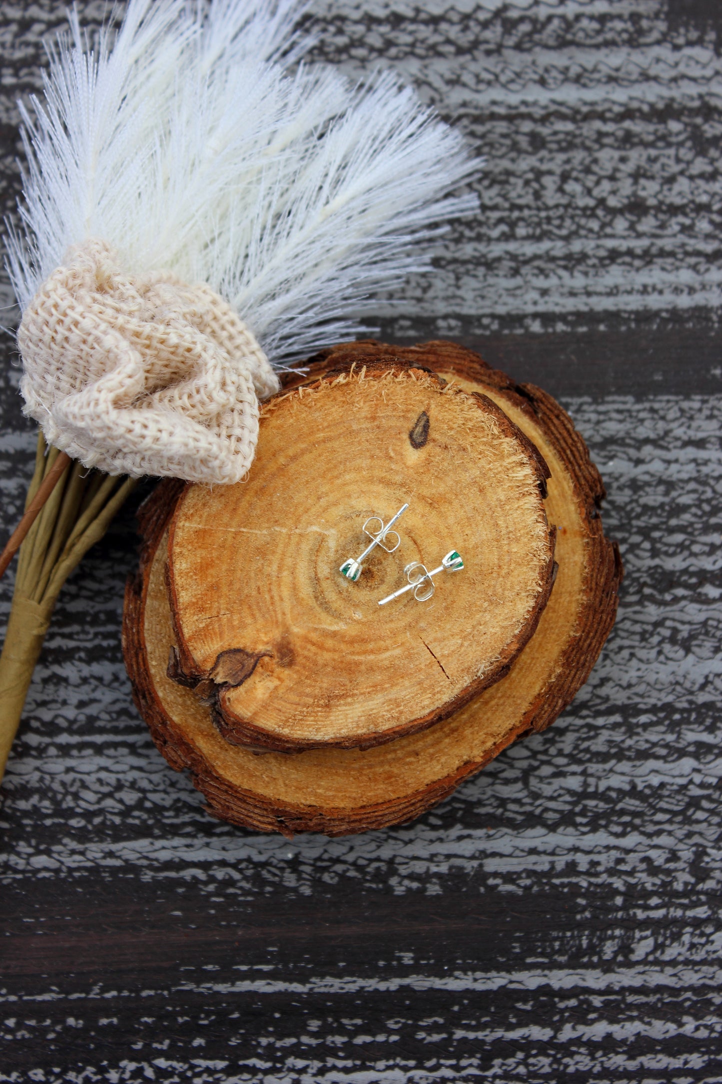 Tiny Gemstone Studs - Emerald and Ruby