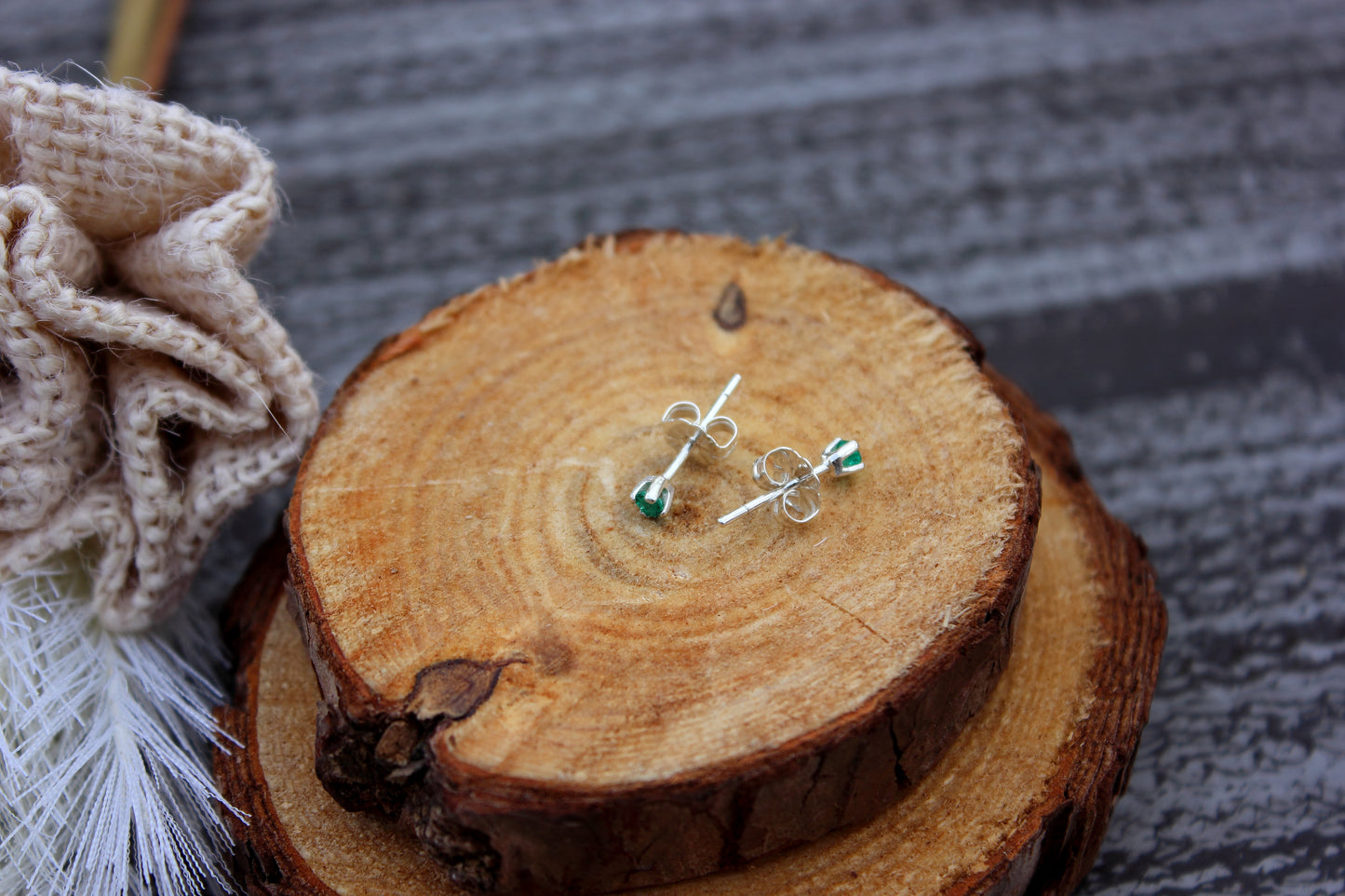 Tiny Gemstone Studs - Emerald and Ruby