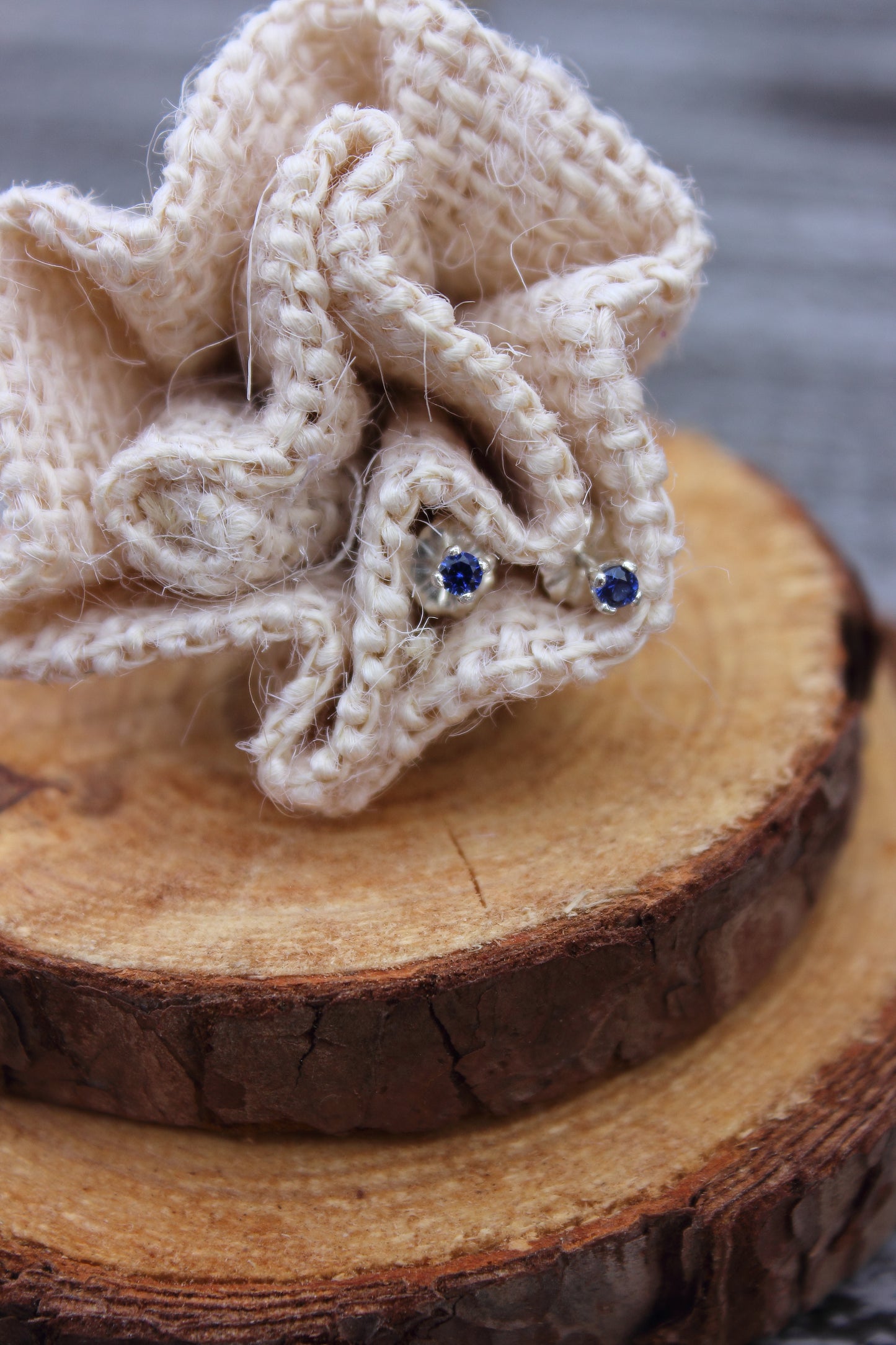 Tiny Gemstone Studs - Sapphires