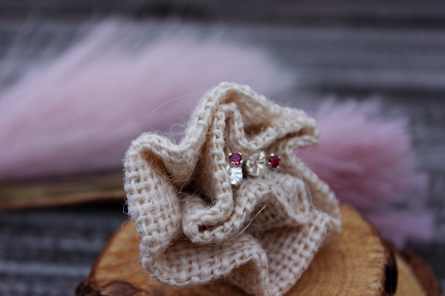 Tiny Gemstone Studs - Emerald and Ruby