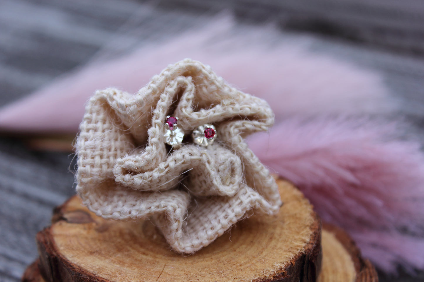 Tiny Gemstone Studs - Emerald and Ruby