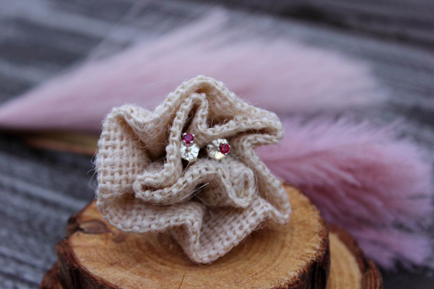 Tiny Gemstone Studs - Emerald and Ruby