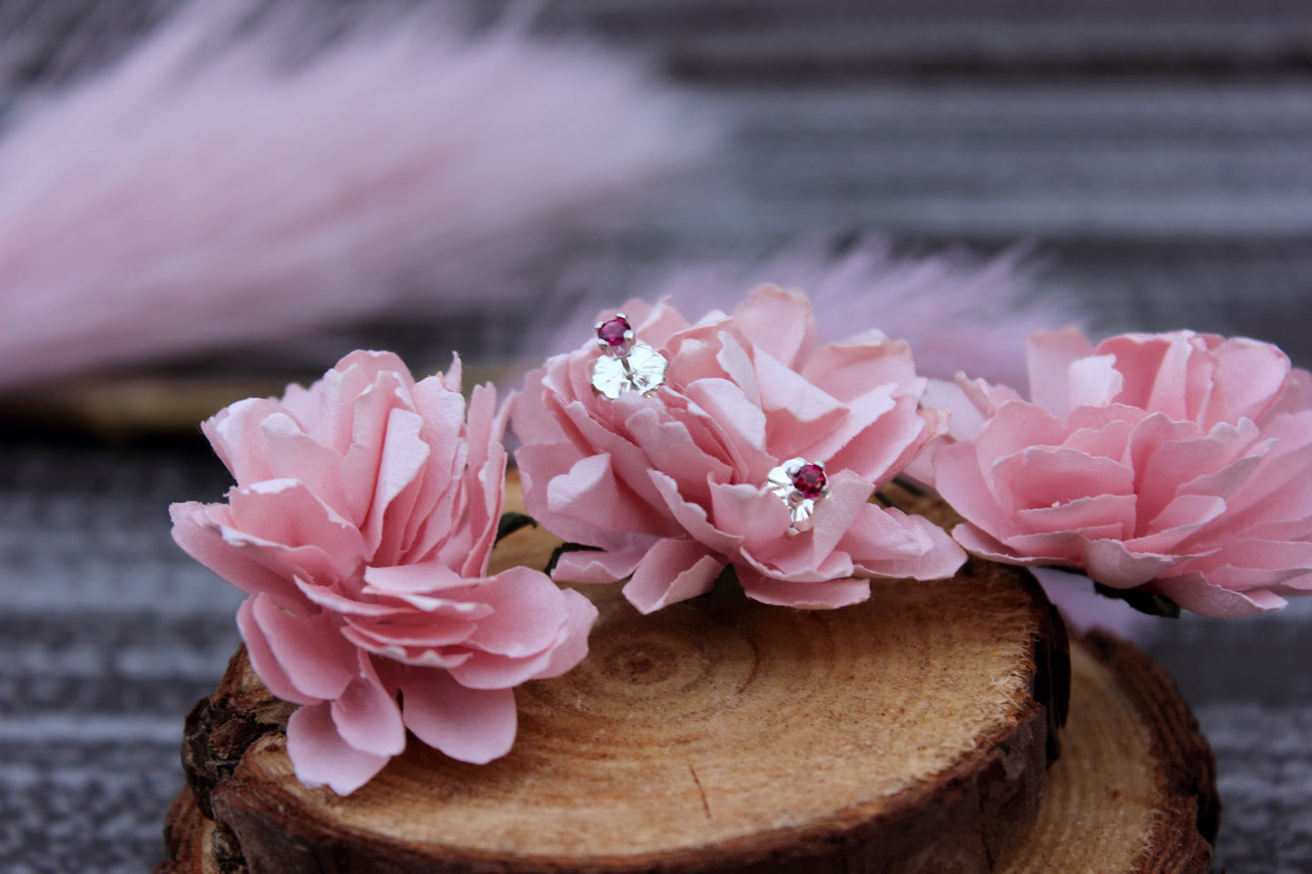 Tiny Gemstone Studs - Emerald and Ruby